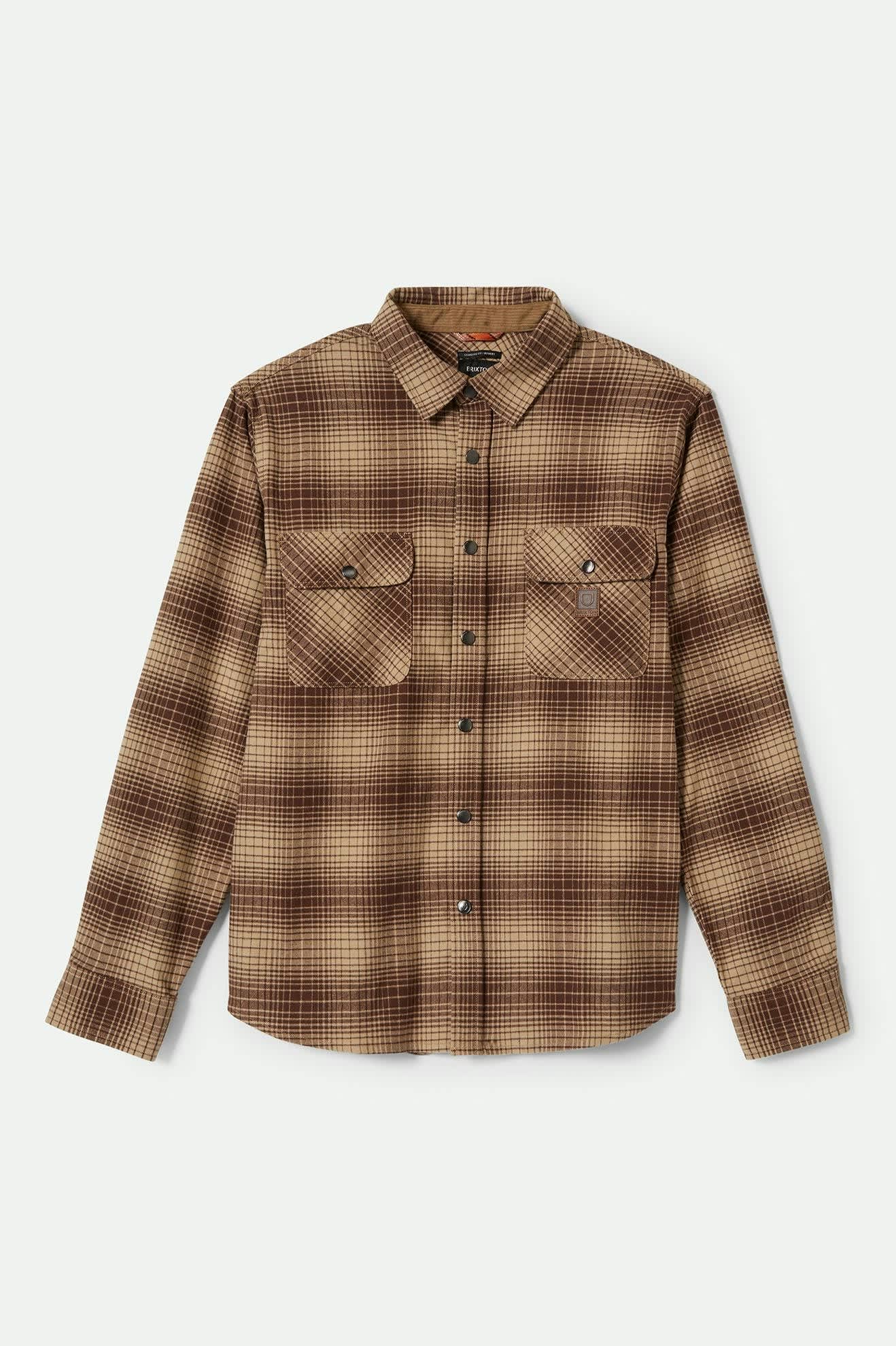 Men's Builders Bowery Stretch Water-Resistant Long Sleeve Flannel Shirt - Pine Needle/Sunbaked - Durable Workwear for Outdoor Activities & Casual Wear