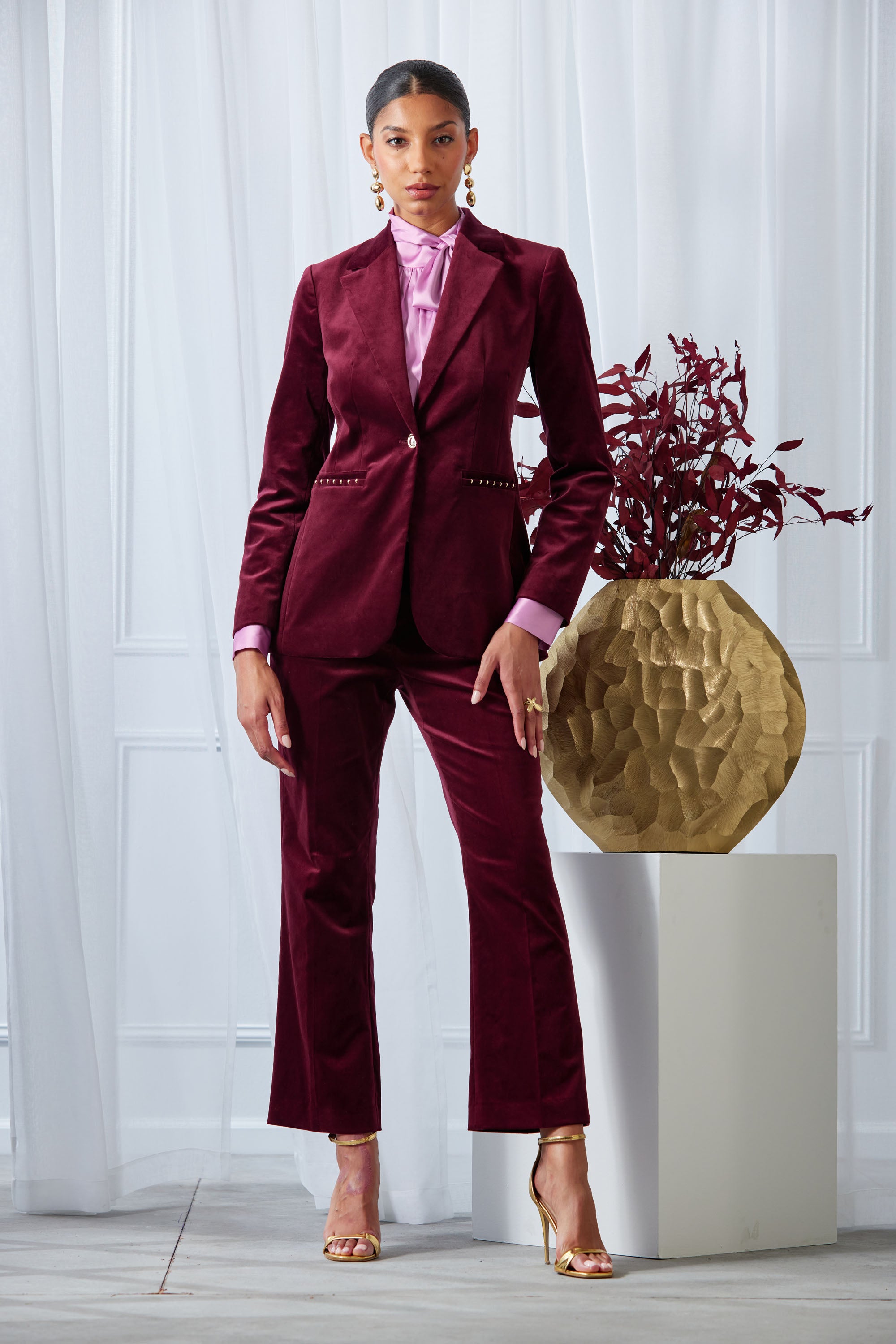 Elegant Single Button Velvet Blazer for Women - Formal & Evening Wear | Perfect for Weddings, Parties & Office Events