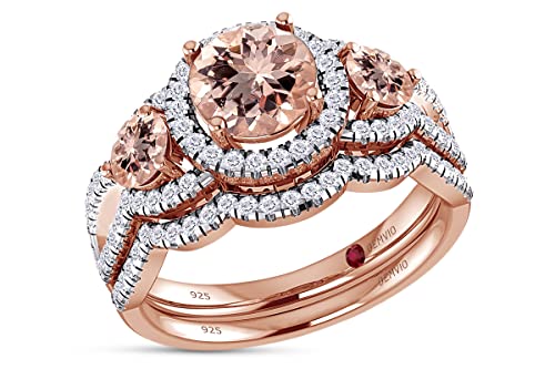 Natural Morganite Rose Gold Over Silver