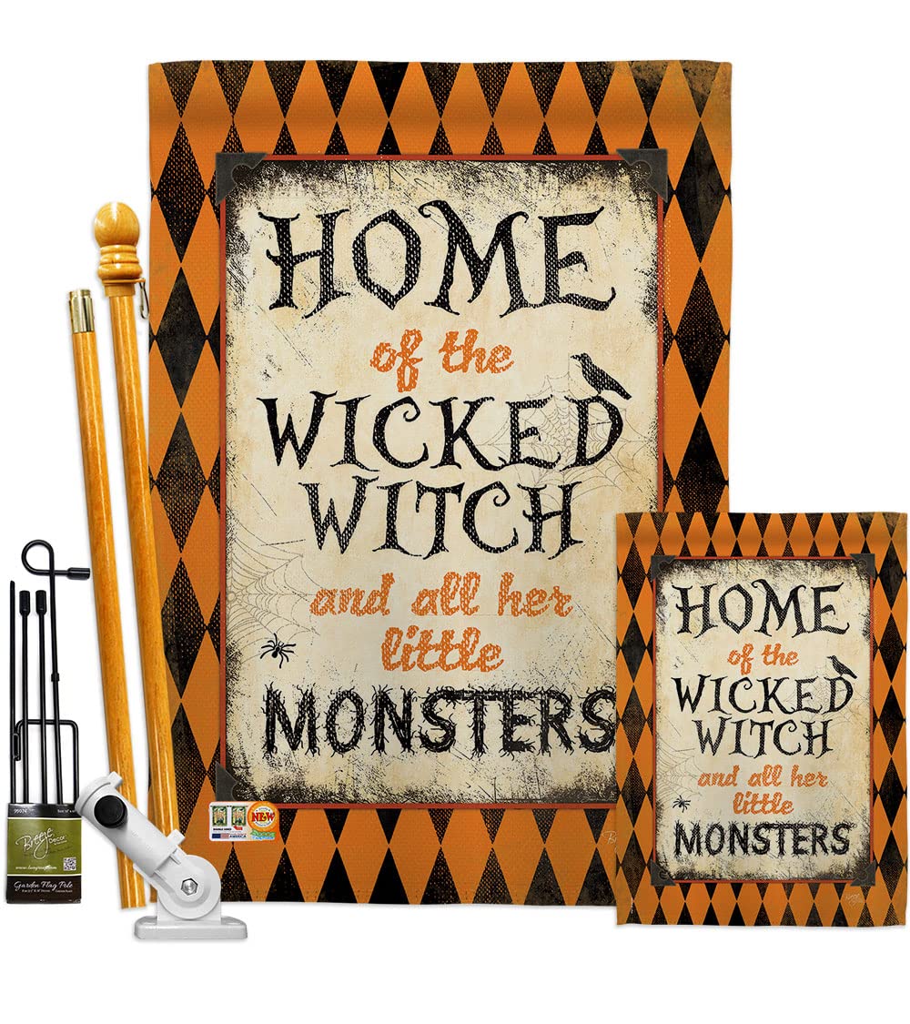 Breeze Decor FK112059-BO Halloween Vertical Flag Set - 1 House Flag & 1 Garden Flag with Hardware - Fall Home Decor for Porch, Yard, and Outdoor Halloween Party Decorations
