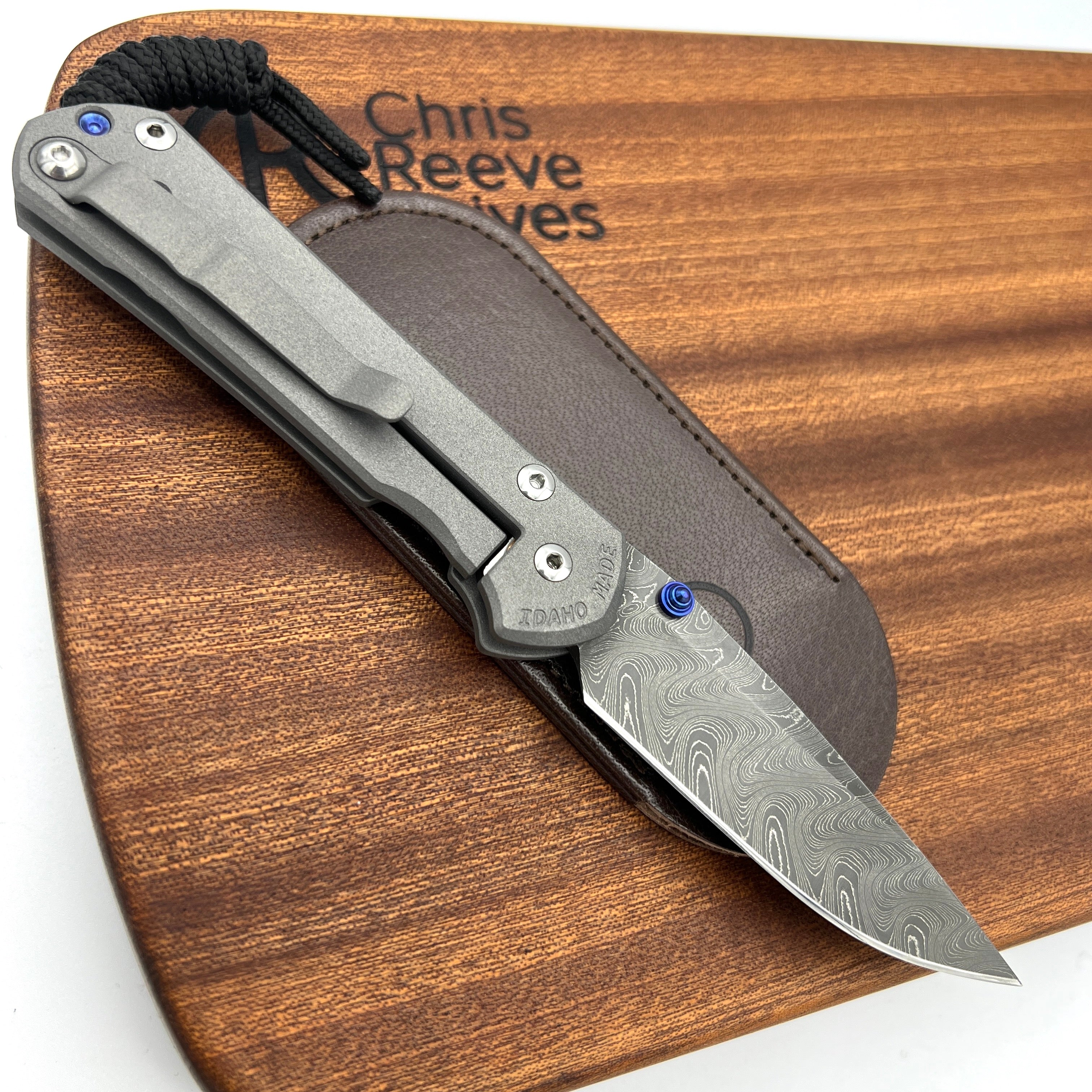 Chris Reeve Small Sebenza 31 Folding Knife - Damascus Steel Drop Point Blade, Blue Lug & Plain Handle - EDC Pocket Knife for Outdoor, Camping & Everyday Carry