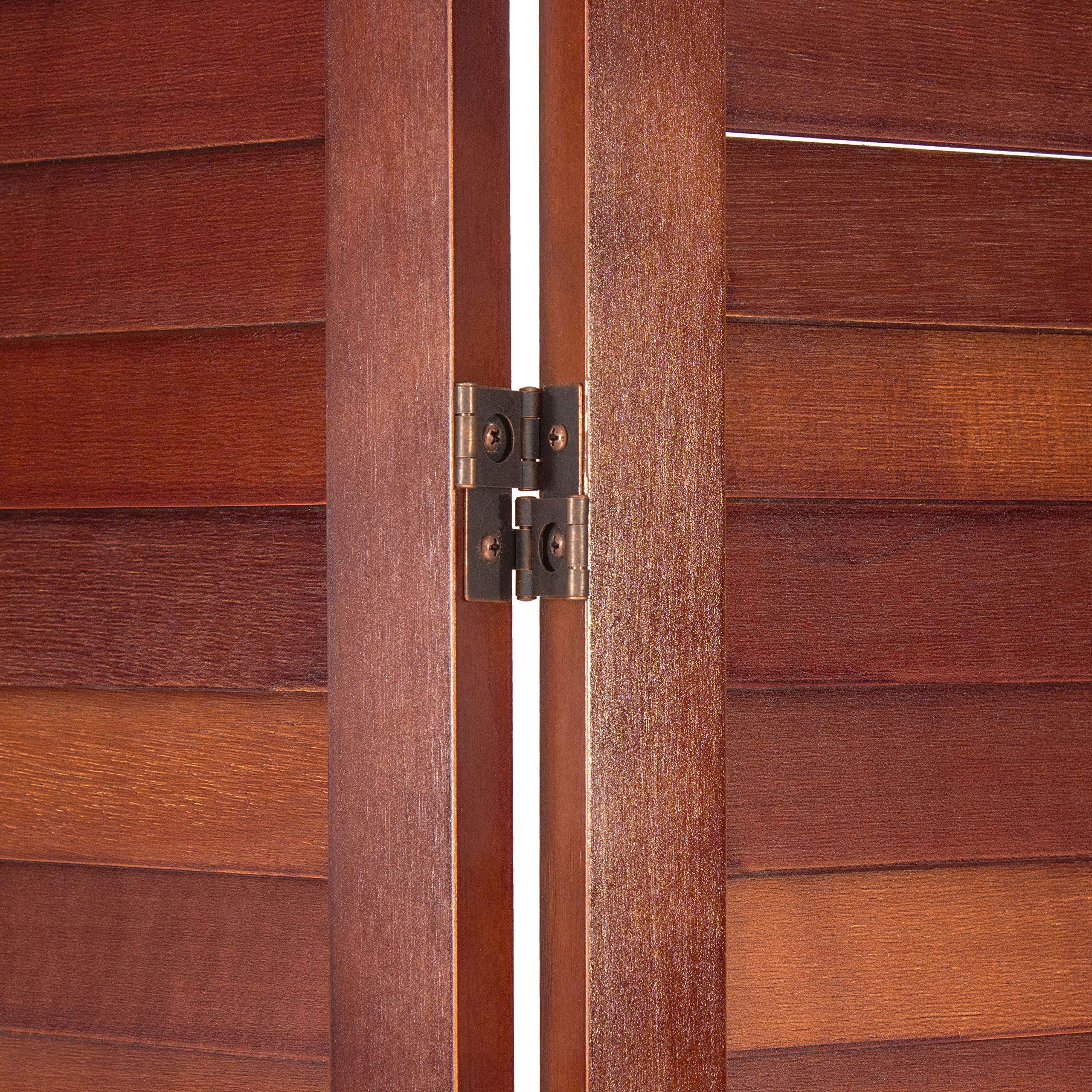 6 ft. Tall Walnut Wooden Louvered Room Divider - 4 Panel Folding Privacy Screen for Home Office, Living Room & Bedroom Separation
