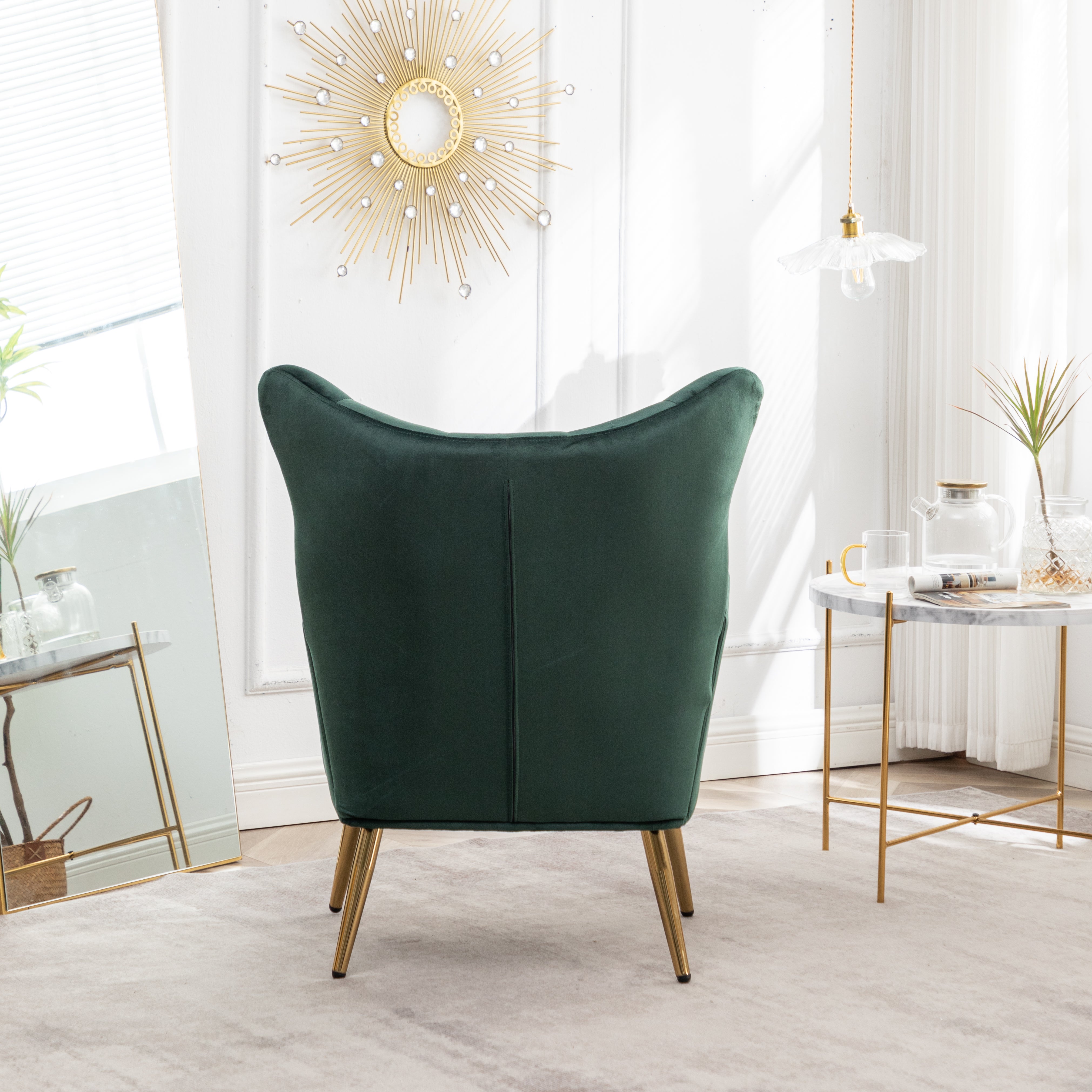 Roundhill Furniture Sovarol Velvet Button Tufted Wingback Accent Chair - Luxurious Green Velvet Upholstery for Living Room, Bedroom & Home Office Decor