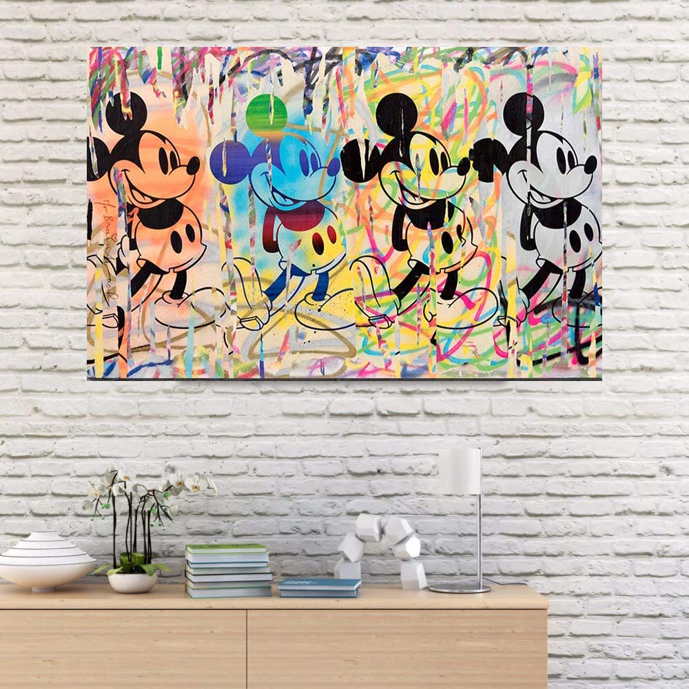 Banksy Graffiti Art Canvas Print - Classic Street Art Wall Decor for Home, Office & Bedroom | Framed Micky Dancing Painting | Modern Urban Style Wall Art for Living Room & Dorm