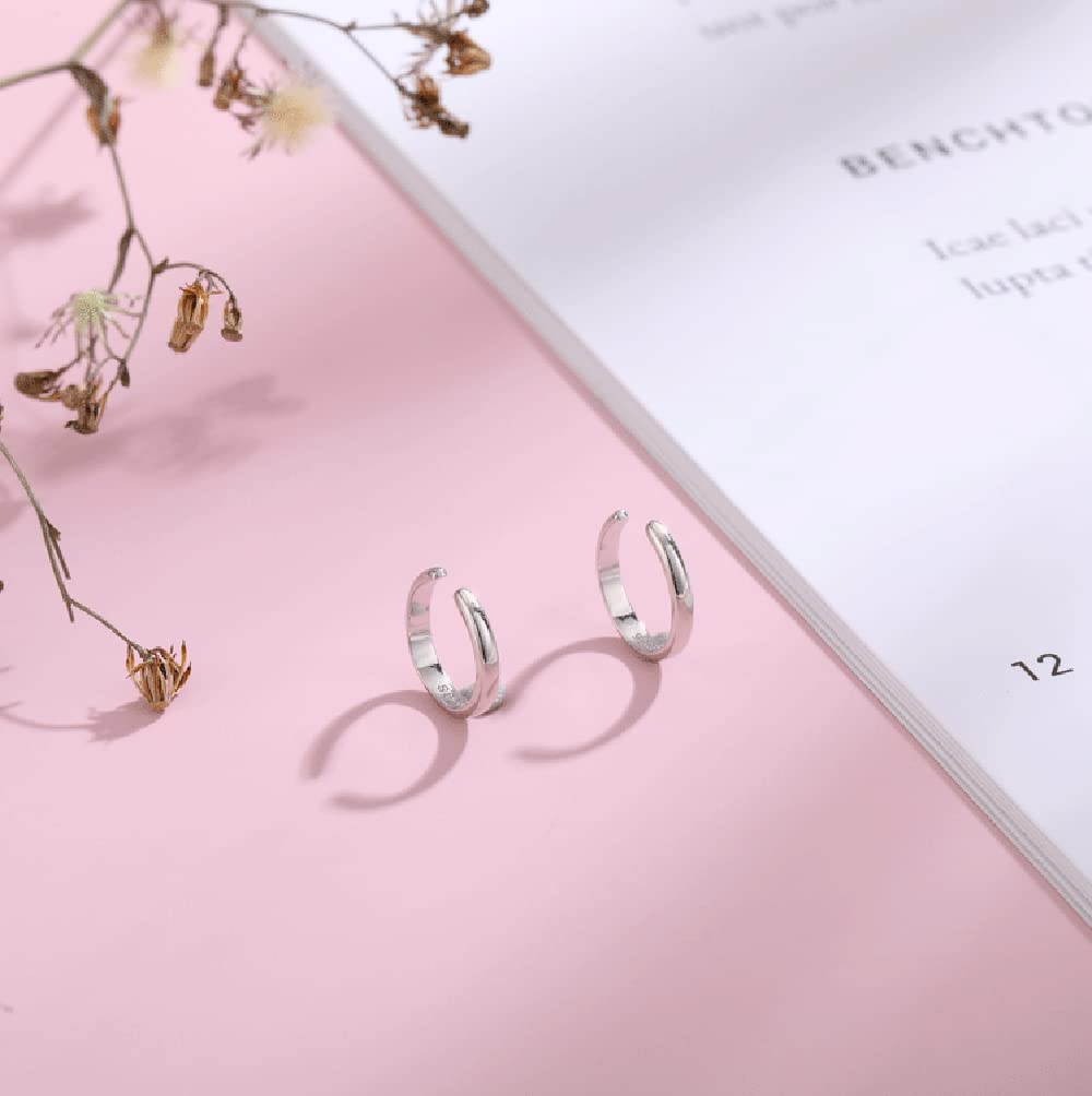Minimalist 925 Sterling Silver Small Hoop Earrings for Women & Teens - Clip On Cuff, Cartilage Wrap, No Piercing, Hypoallergenic - Perfect for Everyday Wear, Parties & Gifts
