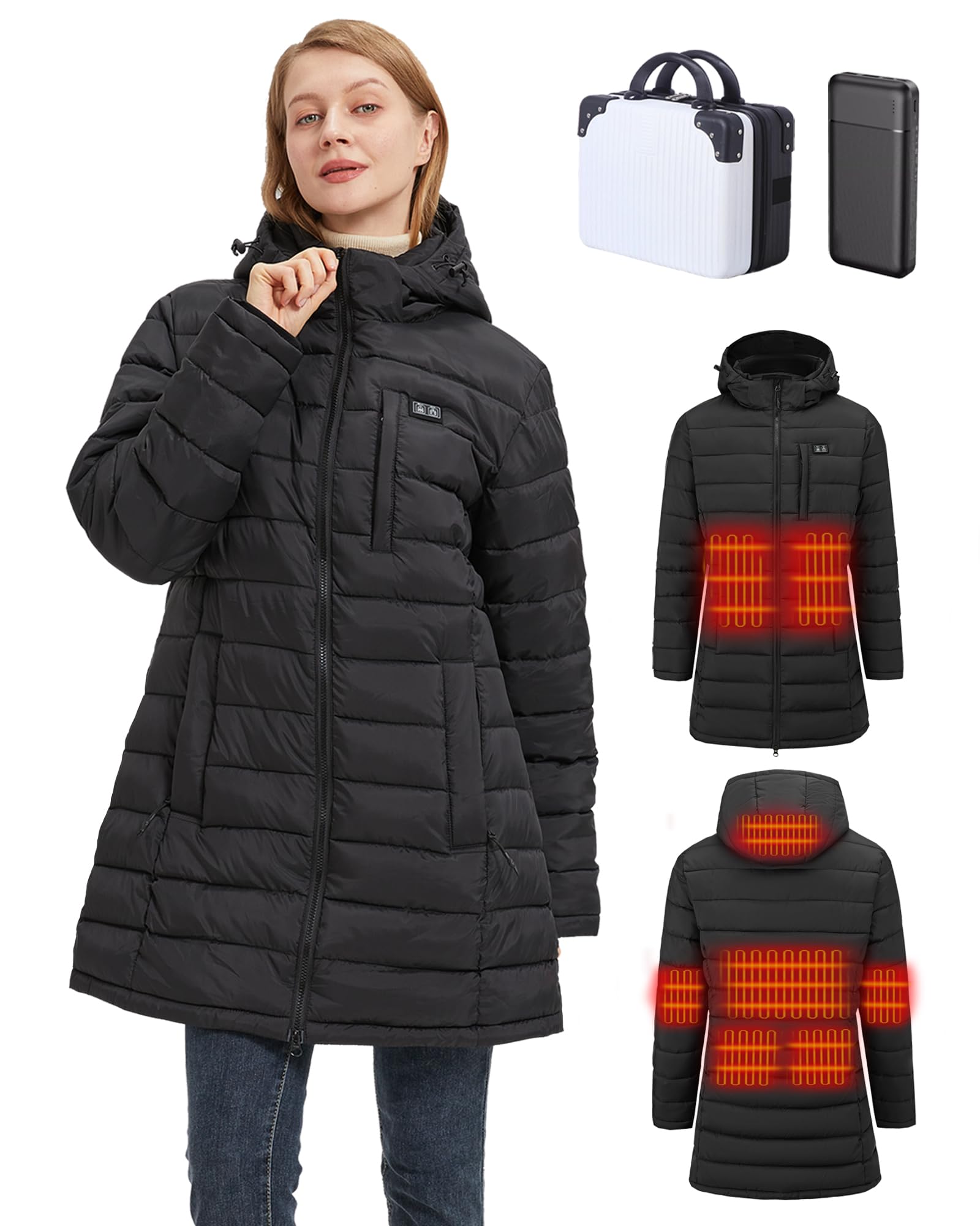 Women's Heated Jacket with Rechargeable Battery Pack - Winter Warm Electric Coat for Outdoor Activities (Hiking, Skiing, Camping)