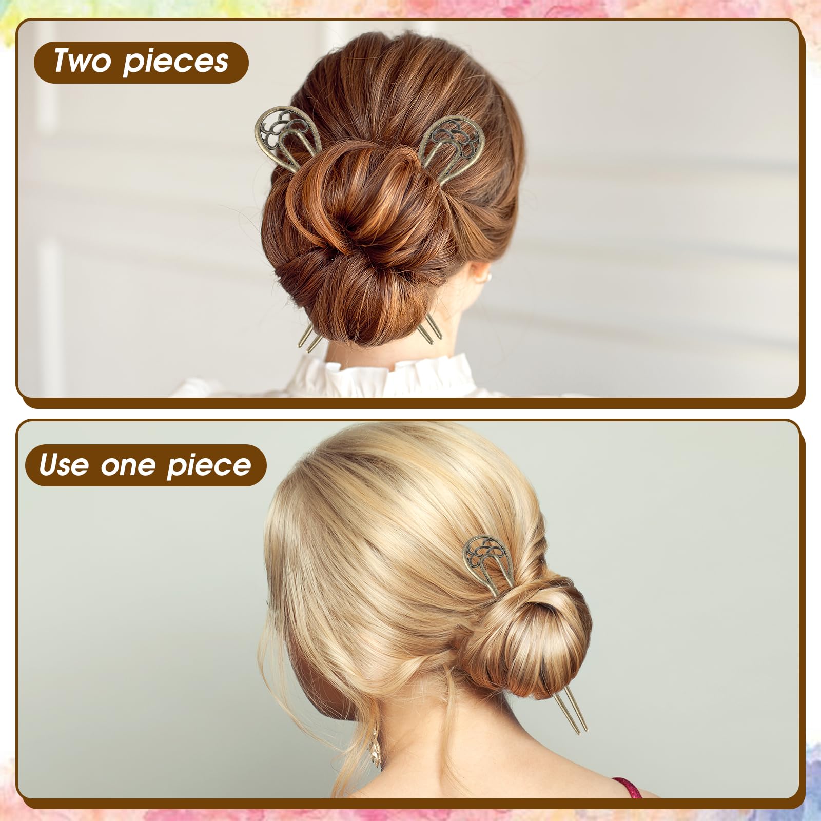 2pcs Vintage Metal U Hairpins for Women - French Hair Sticks for Updos & Braids