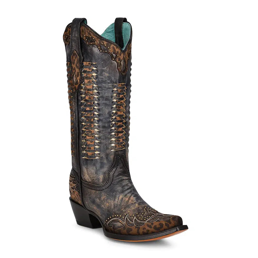Women's C3881 M Corral Black & Brown Western Cowgirl Cowhide Leather Boots - Perfect for Rodeo, Country Dancing & Casual Wear