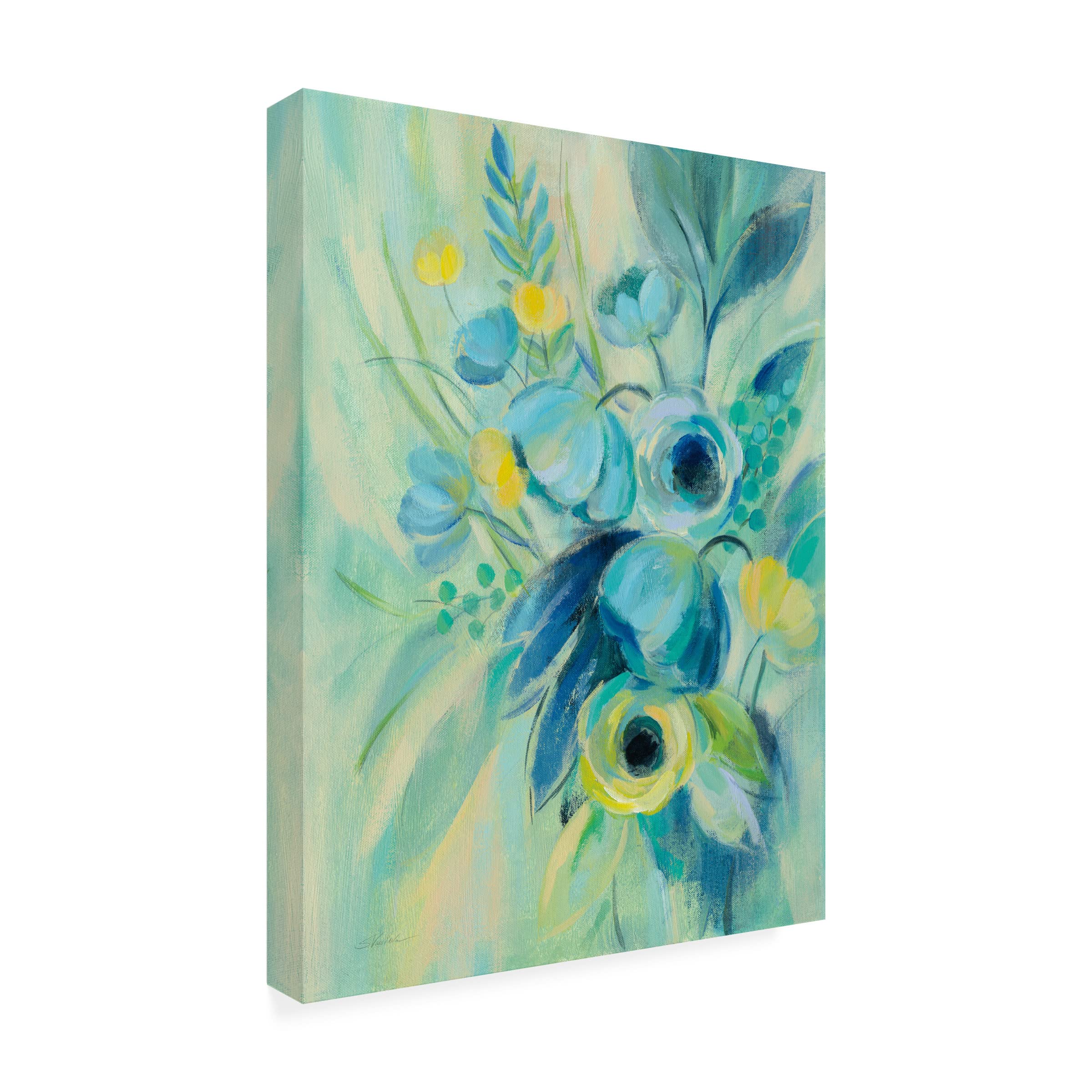 Silvia Vassileva 'Elegant Blue Floral II' Canvas Wall Art Print - Modern Home Decor for Living Room, Bedroom & Office - Handmade Floral Painting for Interior Design