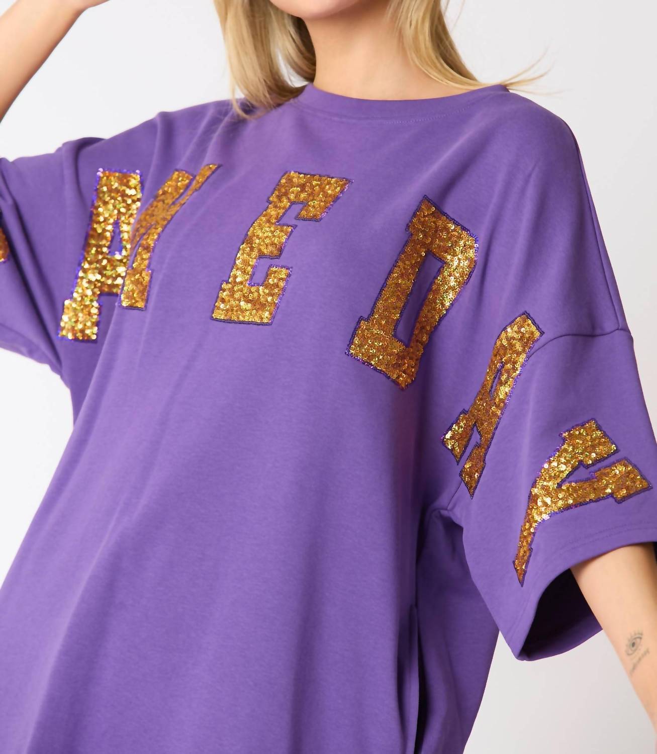 Gameday Sequins Embroidery Tee Dress in Purple | Sparkling Party Outfit for Women | Perfect for Football Games, Night Out & Special Events