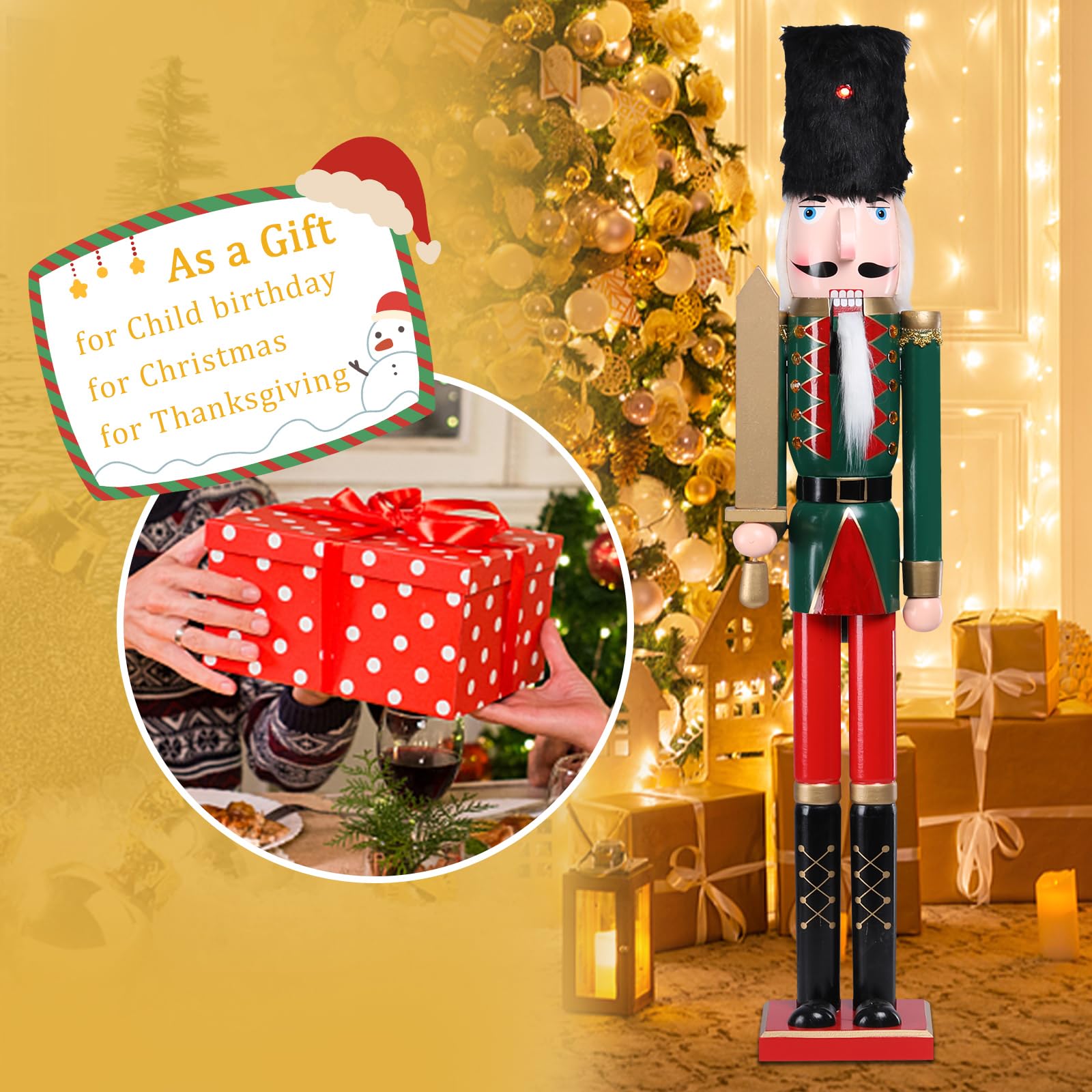 Green Wooden Soldier Nutcracker Christmas Decor - Festive Holiday Figurines for Indoor Table & Mantel Decorations | Perfect Christmas Gifts & Home Décor (41.5cm) - Ideal for Holiday Parties, Tree Skirts & Festive Centerpieces