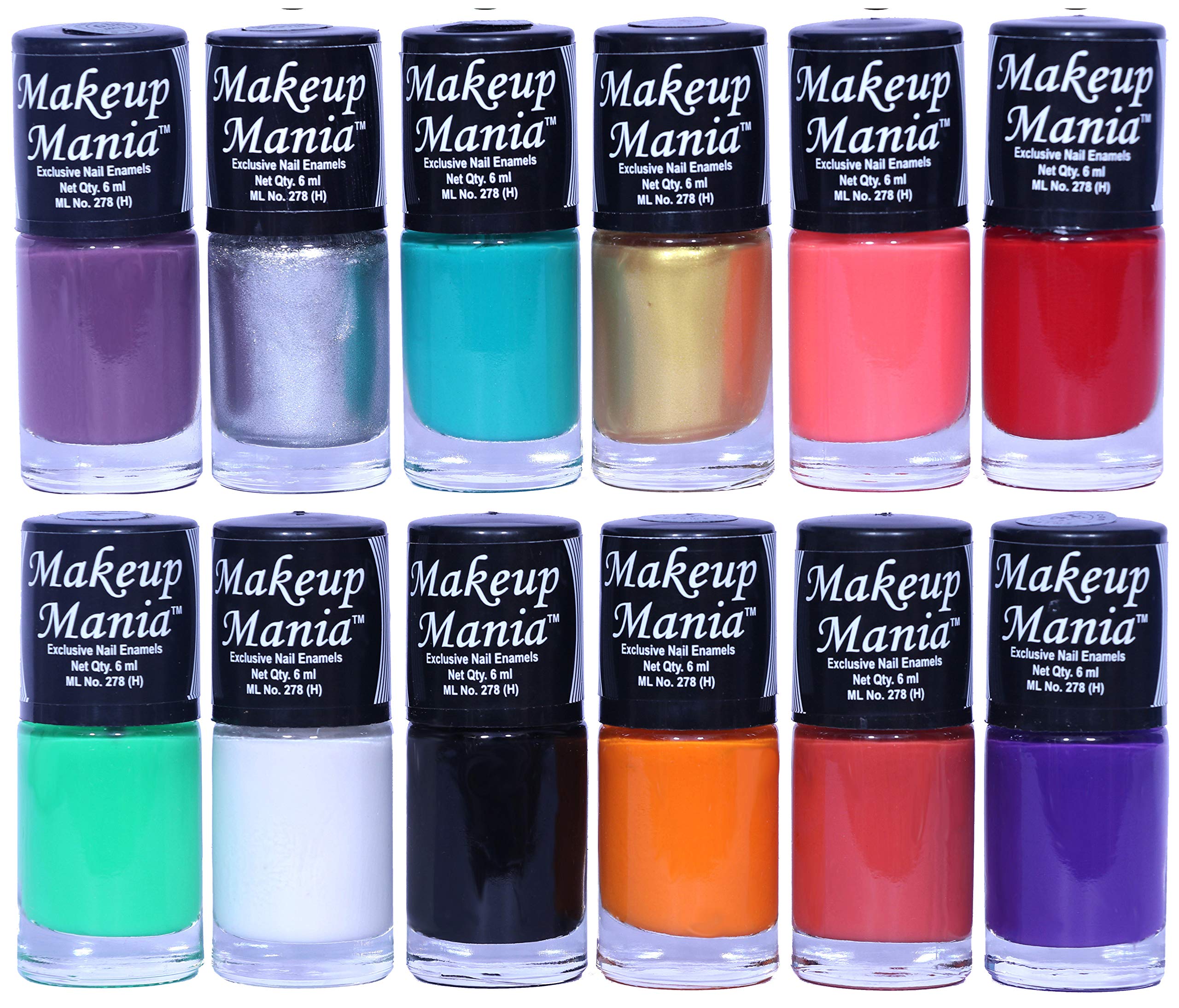 Makeup Mania 12-Piece Nail Polish Set - 6ml Each, Multicolor Combo No.145 - Perfect for Home Manicures, Nail Art & Gift Giving