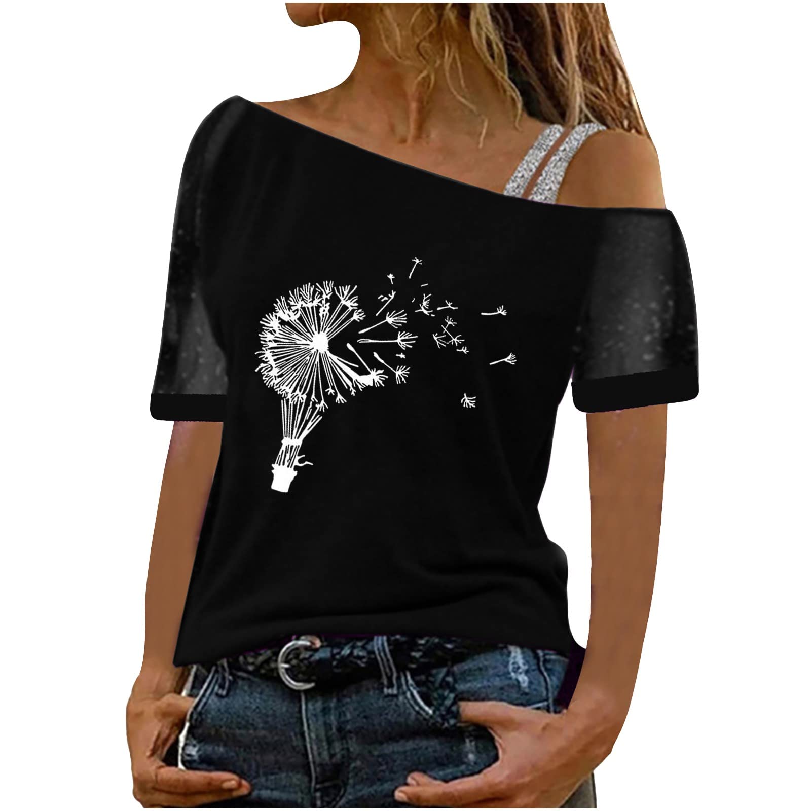 Women's Short Sleeve Summer Tops - Cold Shoulder Graphic T-Shirts & Casual Tunic Blouses | Perfect for Beach Outings, Streetwear & Summer Fashion