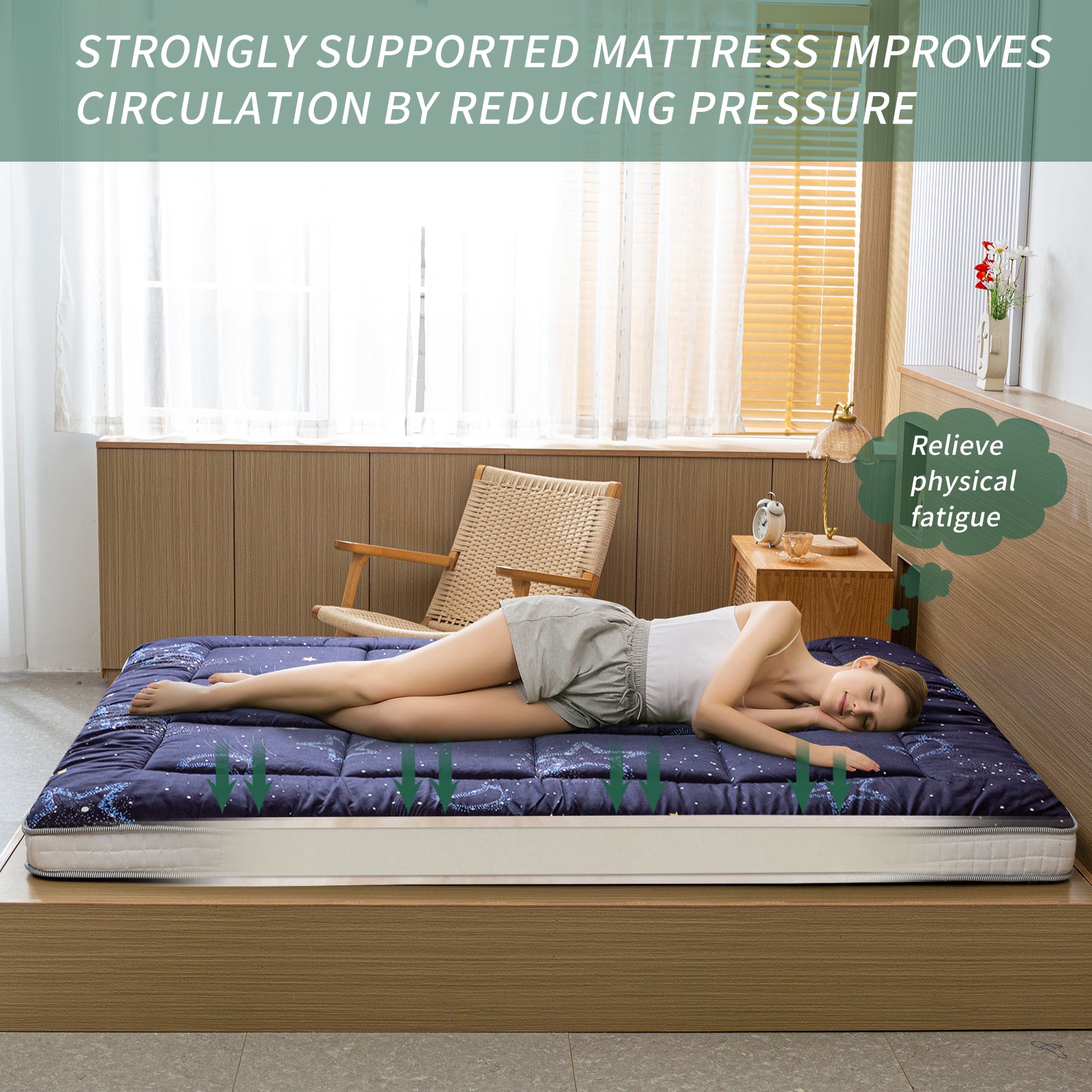 MAXYOYO Japanese Futon Mattress - Thick Padded Floor Mattress for Camping, Guest Bed & Couch | Portable Tatami Style Sleeping Mat for Indoor/Outdoor Use