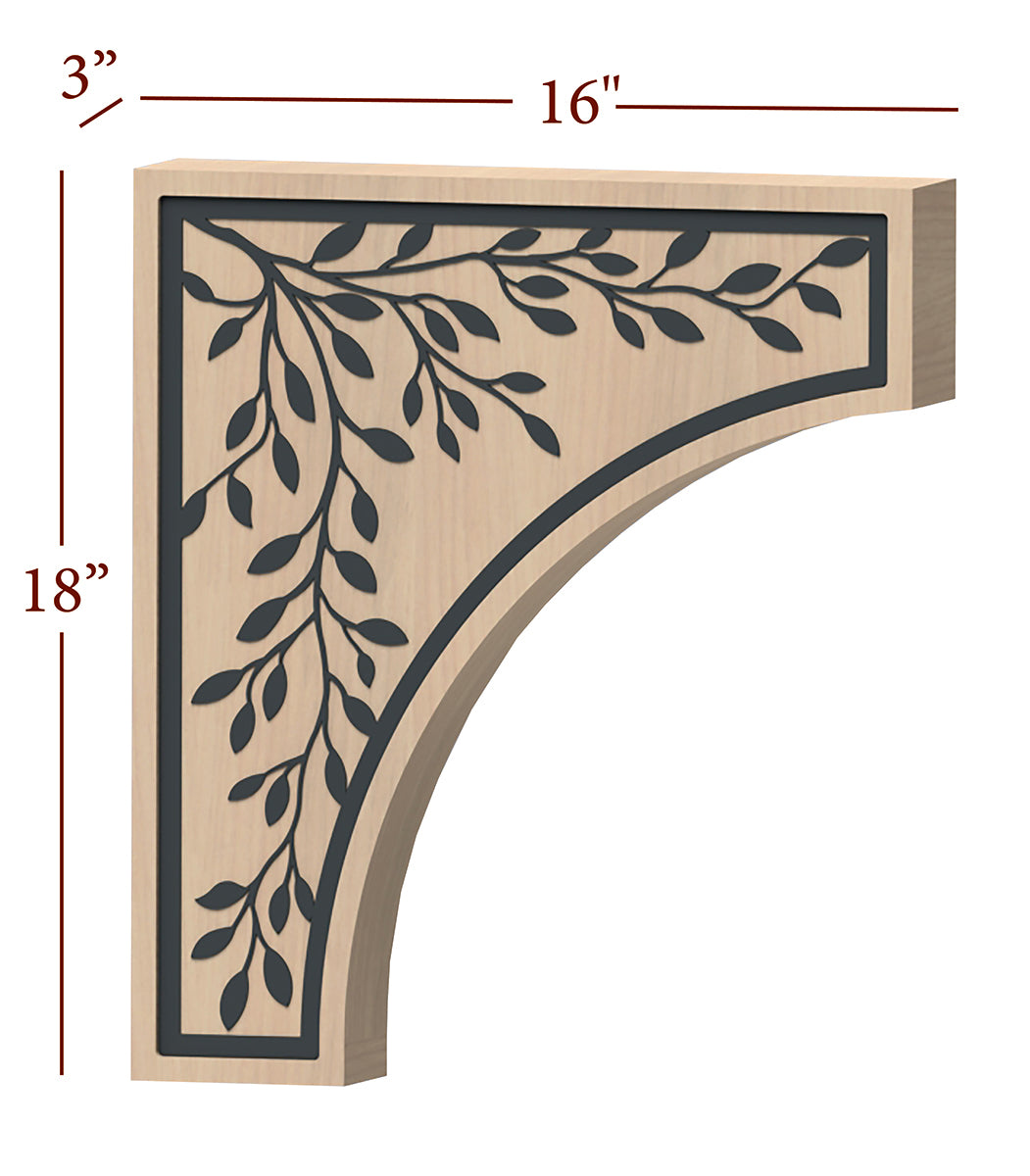 Fast Snap Hood Corbel with Laurel Metal Inlay - 18 x 16 x 3 Inch Decorative Shelf Bracket - Perfect for Kitchen Cabinets, Bookshelves & Home Decor