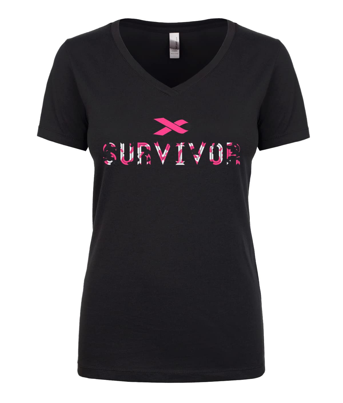 Pink Ribbon Camouflage Breast Cancer Survivor T-Shirt for Women - V-Neck Juniors Top - Comfortable & Stylish for Awareness Events, Fundraisers, and Everyday Wear