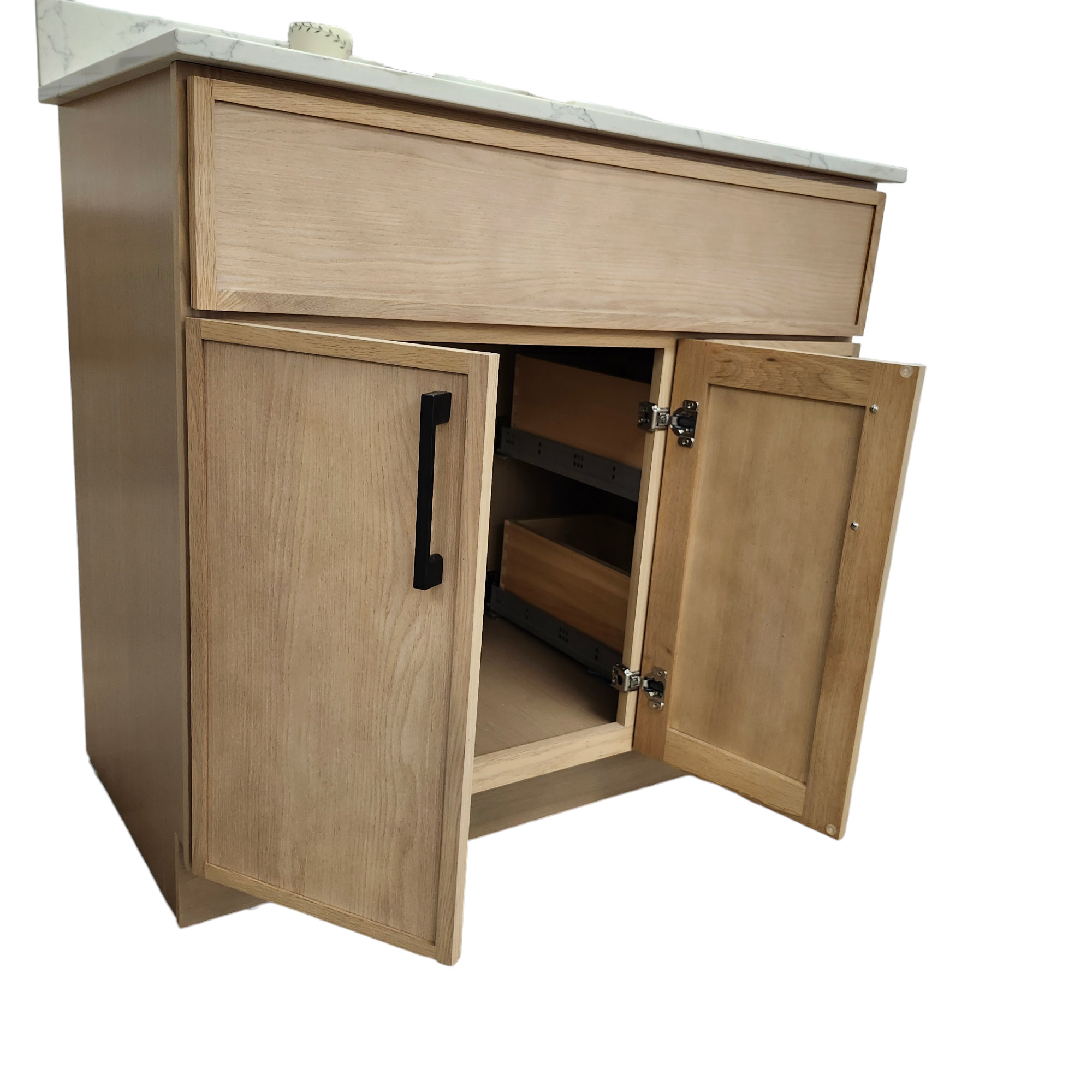 42-Inch LEO Bathroom Vanity with Quartz Countertop & Right-Side Drawers - Modern Bathroom Storage Solution for Small Spaces & Master Bathrooms