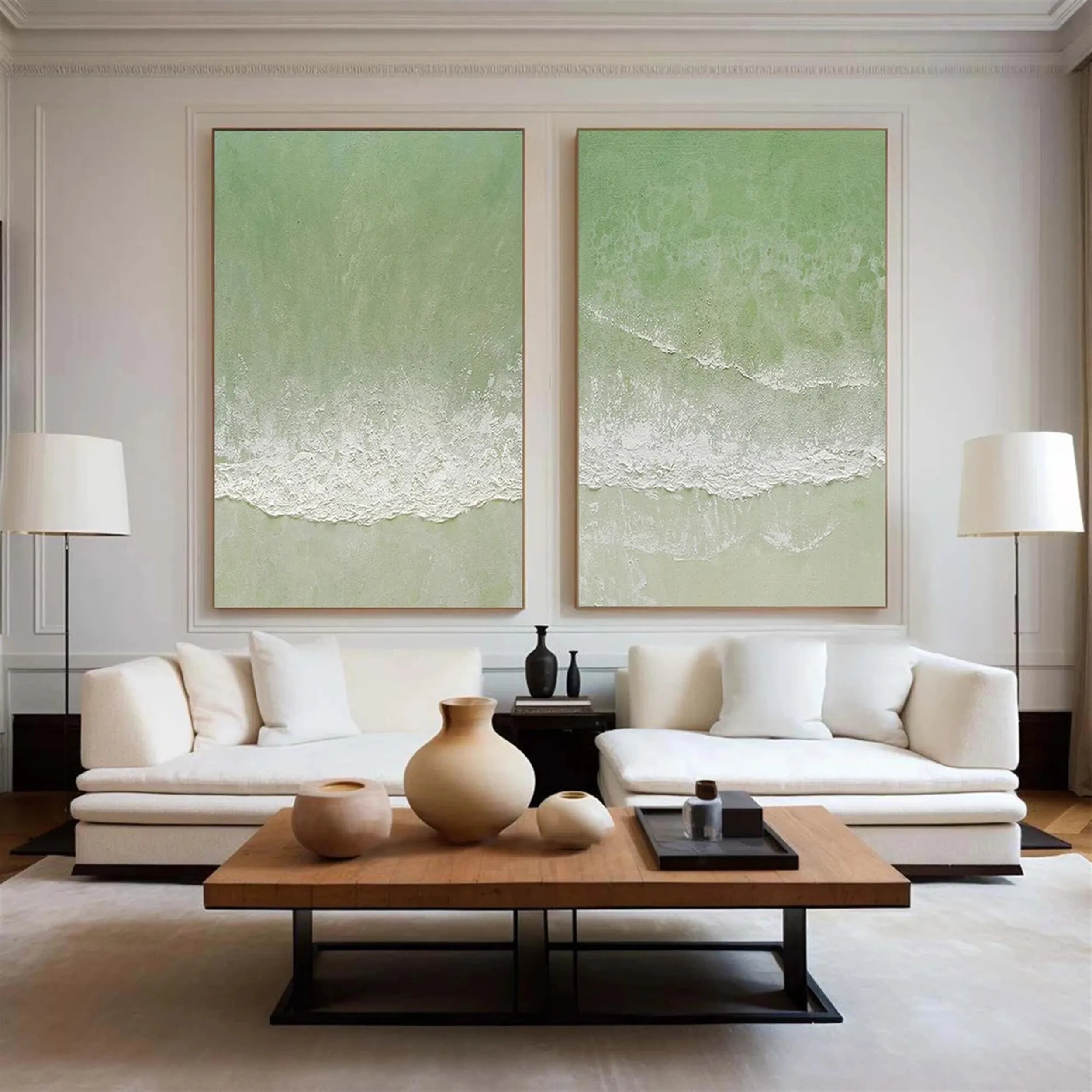 Abstract Blue & Green Wall Art Set of 2 - Modern Canvas Paintings for Living Room, Bedroom & Office Decor #BG048