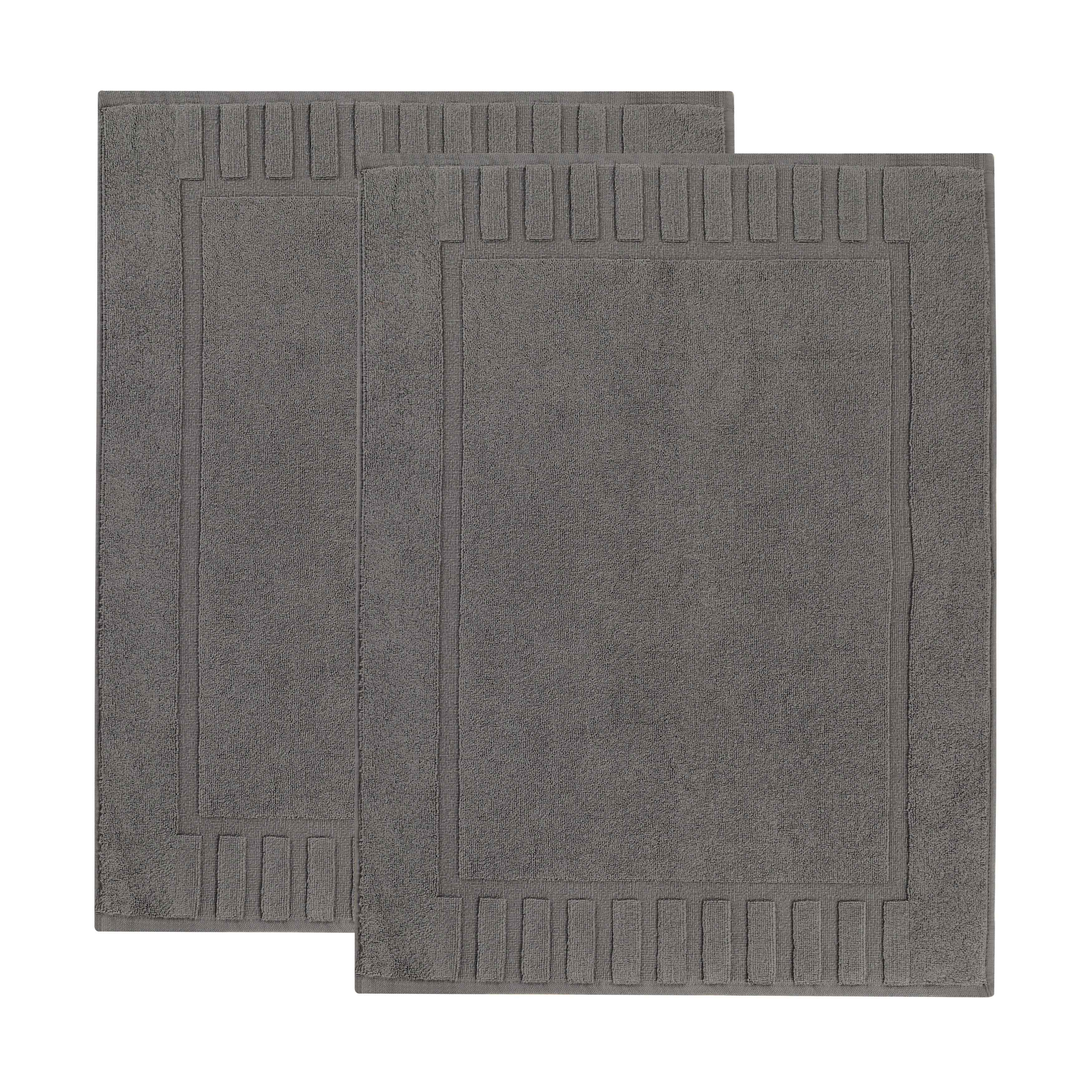 Premium Cotton Modern Geometric Border Absorbent Bath Mat Set of 2 - Non-Slip Soft Bathroom Rug for Bathroom Floor, Shower, Vanity Area - Home Decor Essentials