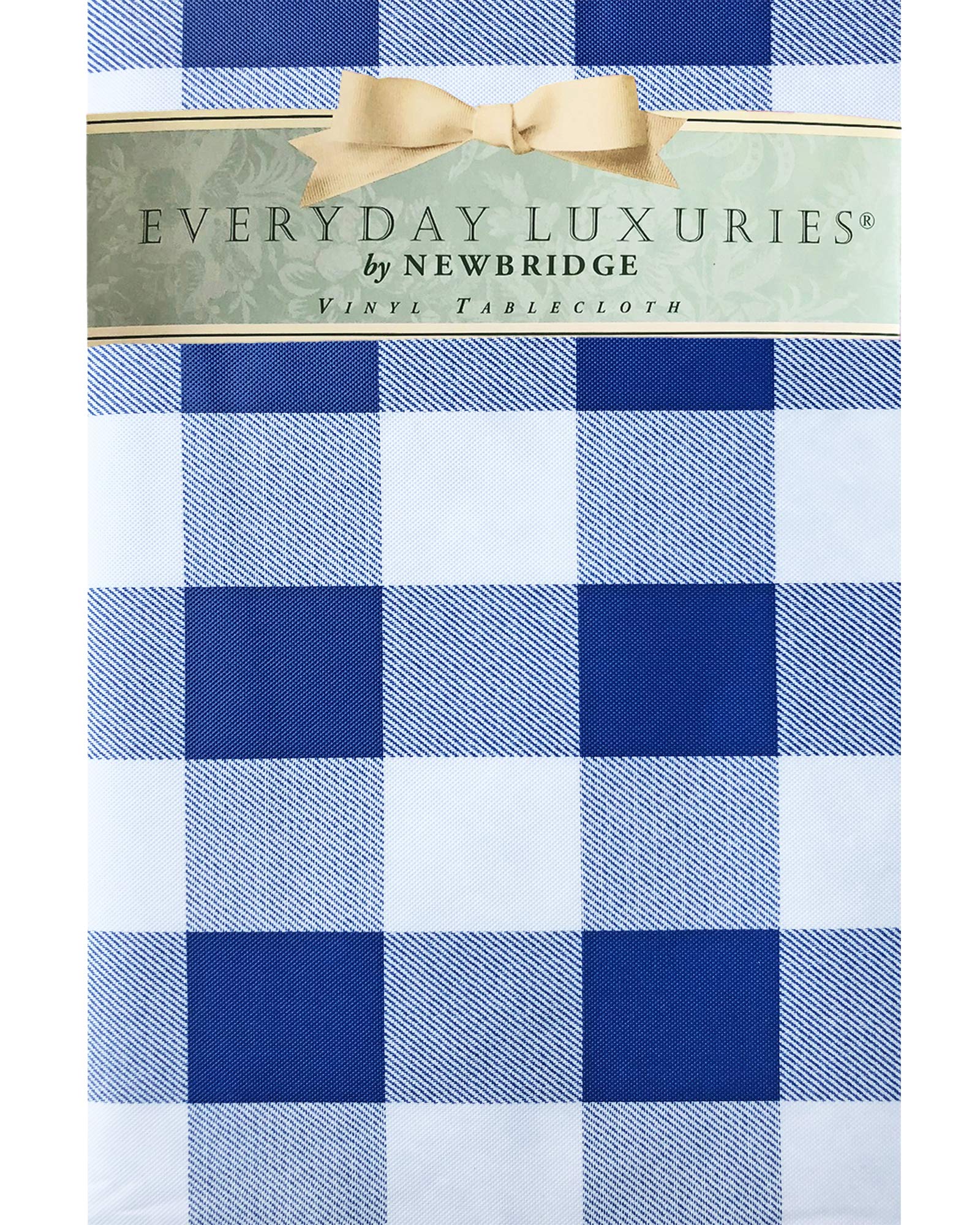 Blue Buffalo Check Oval Vinyl Tablecloth 60x84 Inch - Waterproof Indoor Outdoor Picnic Table Cover with Flannel Backing, Checkered Gingham Design for BBQ, Cottage Dining & Patio Parties