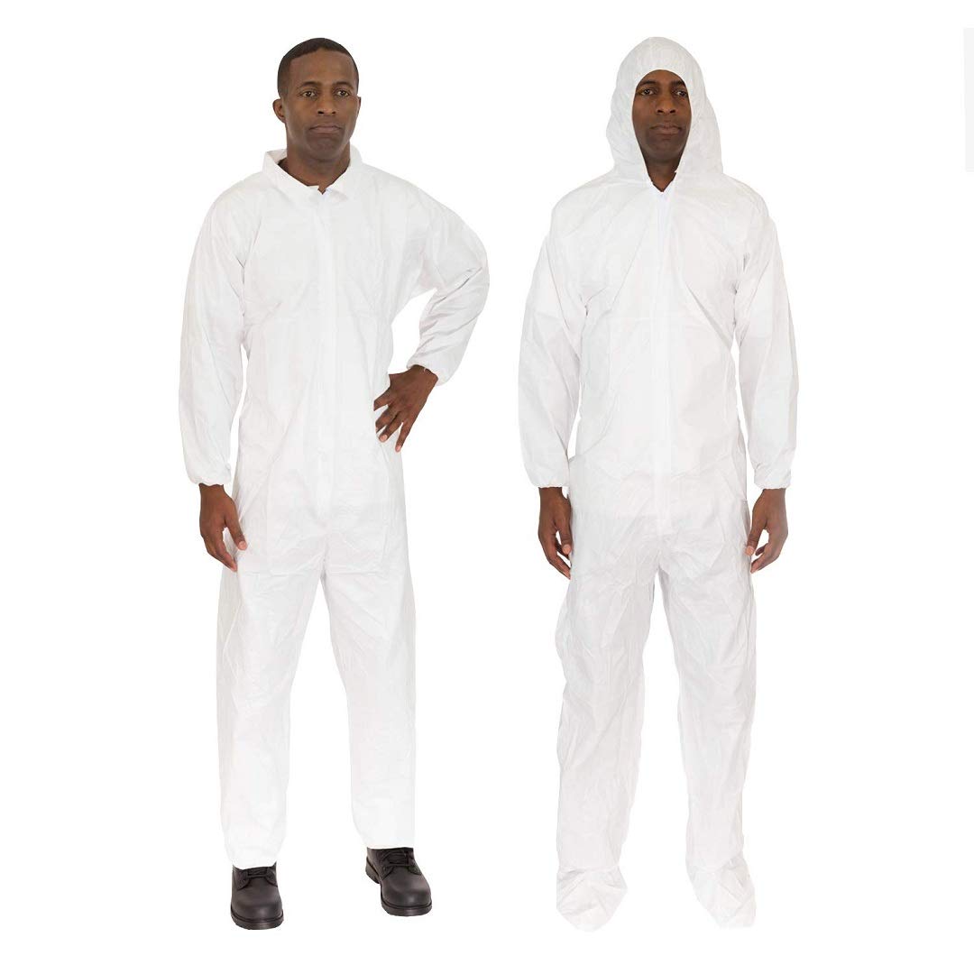 Disposable White Hazmat Suit XL - Individually Packaged, Clean Processed with Elastic Wrist & Ankle Cuffs & Tunnelized Sleeves (Case of 25) | Ideal for Medical, Laboratory & Industrial Safety Protection