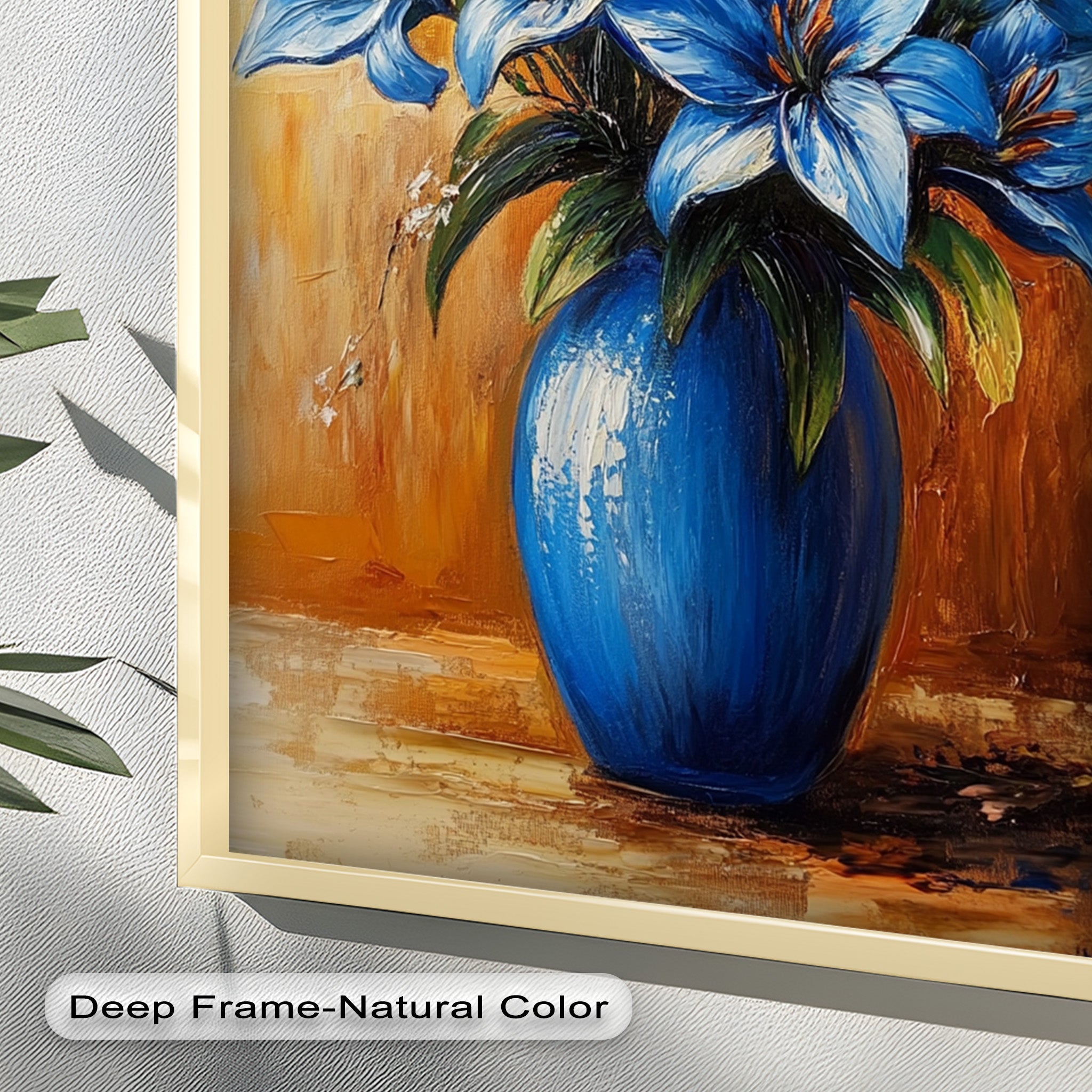 Azure Blossoms in Blue Vase - Hand-Painted Floral Oil Canvas Artwork for Living Room Decor | Wall Art for Home & Office