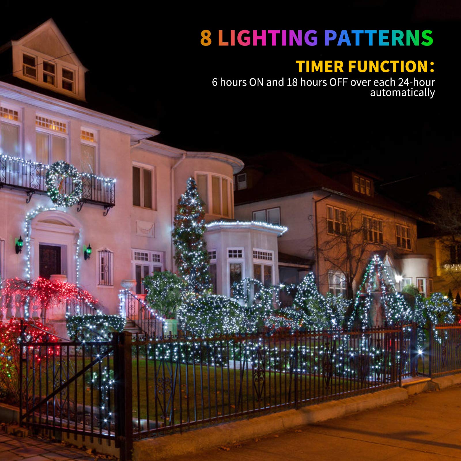 Tcamp 33ft 100LED Christmas String Lights with Remote Timer - USB/Battery Powered Waterproof Fairy Lights for Indoor & Outdoor Decor - 8 Lighting Modes for Christmas Tree, Wreath, Party & Home Decoration (White)