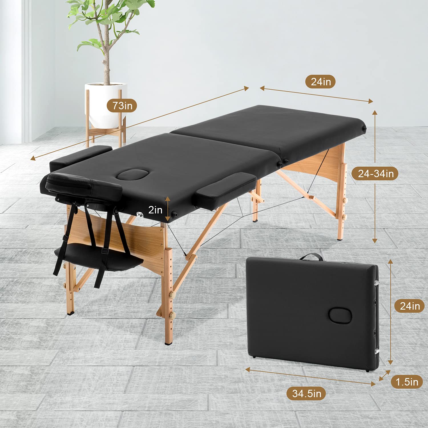 Professional Portable Massage Table - Adjustable Height 2-Folding Massage Bed with Carrying Case for Spa, Beauty Salon, Facial & Tattoo (84 Inch, Black) - Perfect for Home Use, Mobile Therapists & Professional Clinics