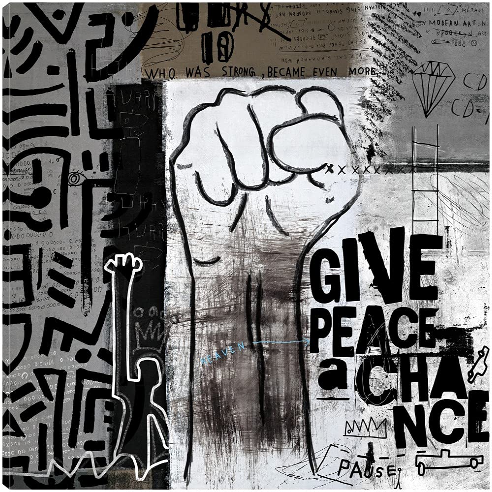 Give Peace a Chance Canvas Wall Art - 22x22 Inch Ready to Hang Painting by Nikki Chu - Modern Home Decor for Living Room, Bedroom, Office & More - Perfect for Gifts & Interior Design