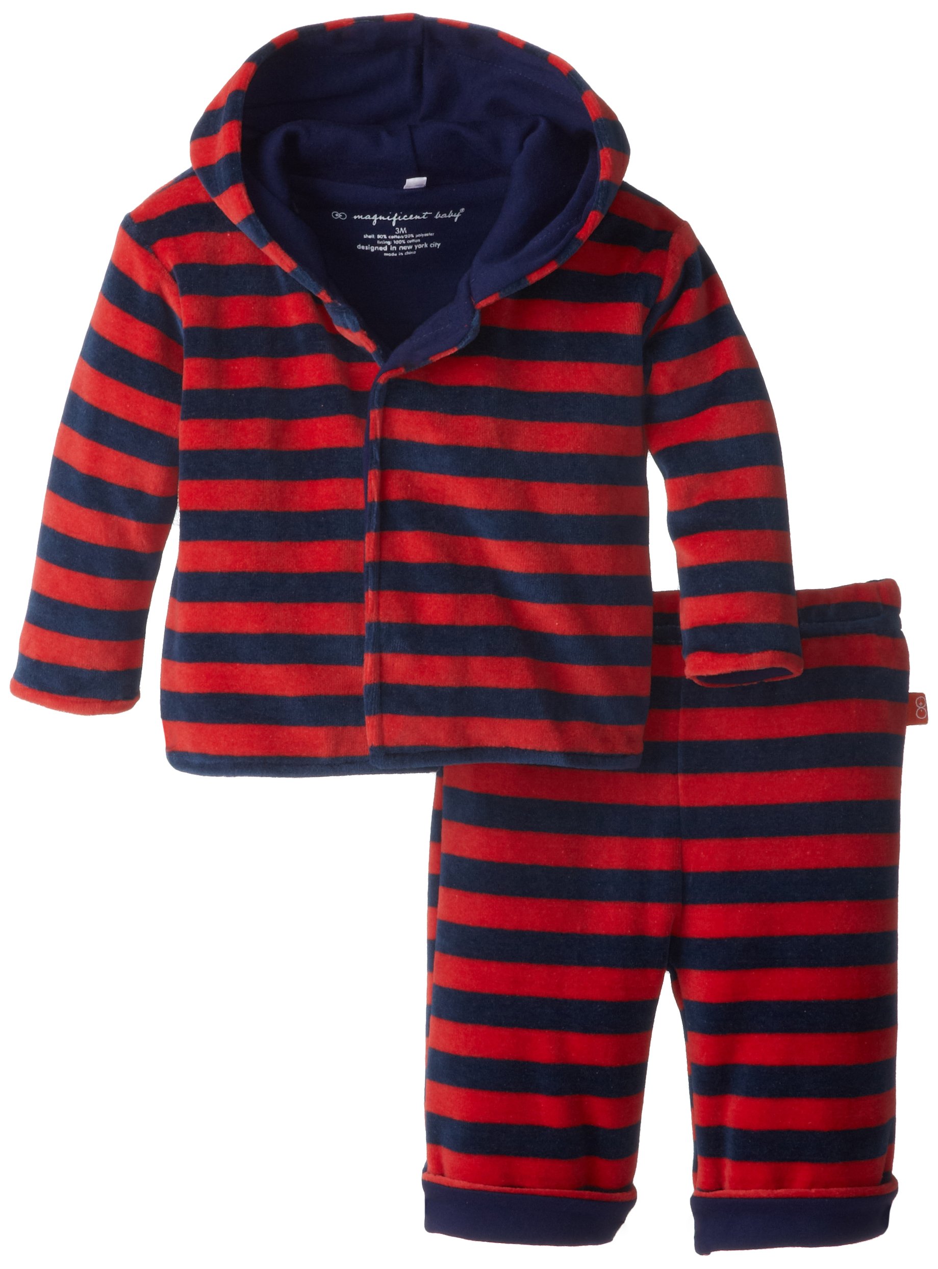 Boys' Red Navy Velour Hoodie & Pants Set - Cozy Winter Outfit