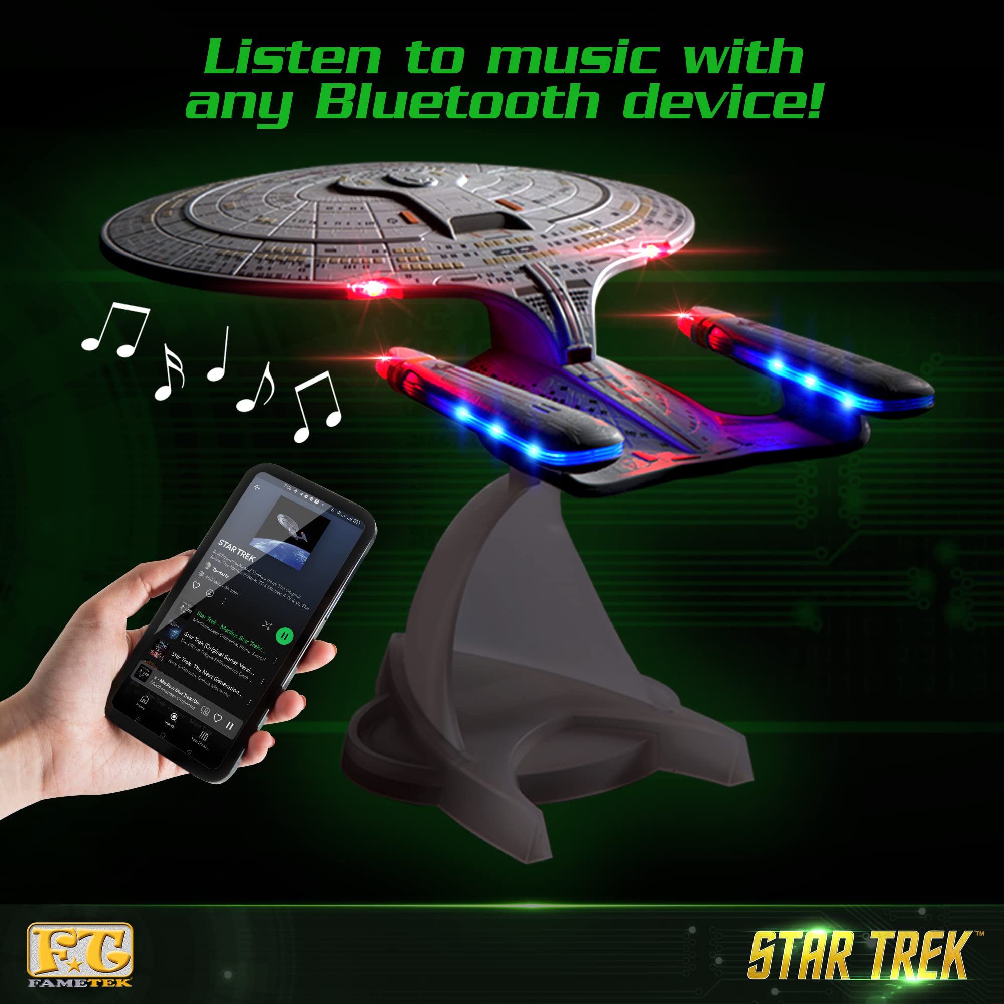 Star Trek U.S.S. Enterprise 1701-D Bluetooth Speaker with Engine Sounds, Night Light & Sound Effects | Replica Collectible for Trekkies | Perfect Gift for Sci-Fi Fans, Home Office Decor & Star Trek Memorabilia Collection