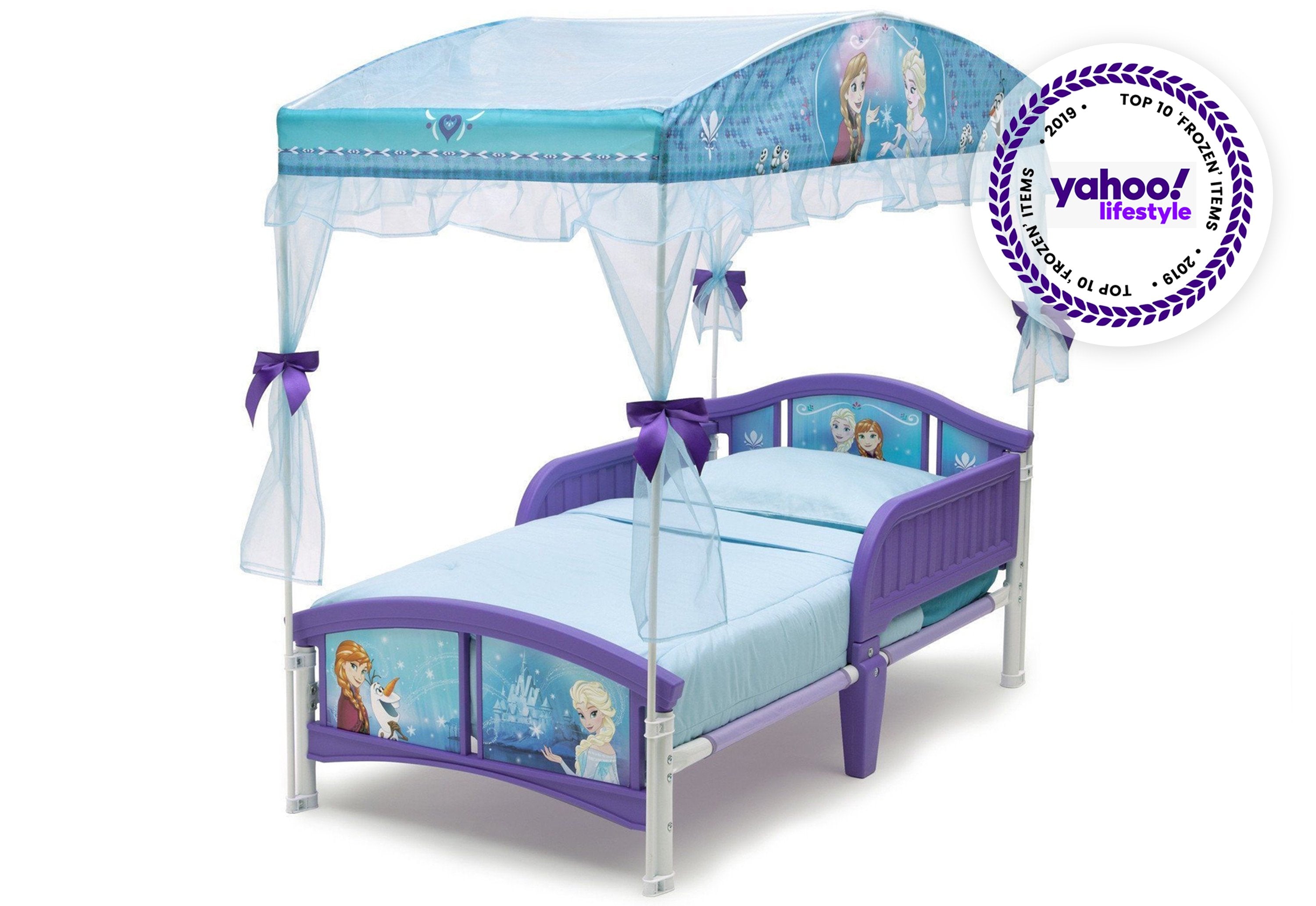 Frozen Themed Toddler Canopy Bed for Girls - Disney Princess Inspired Kids Bed with Mosquito Net - Perfect for Nursery, Bedroom Decor & Birthday Gifts