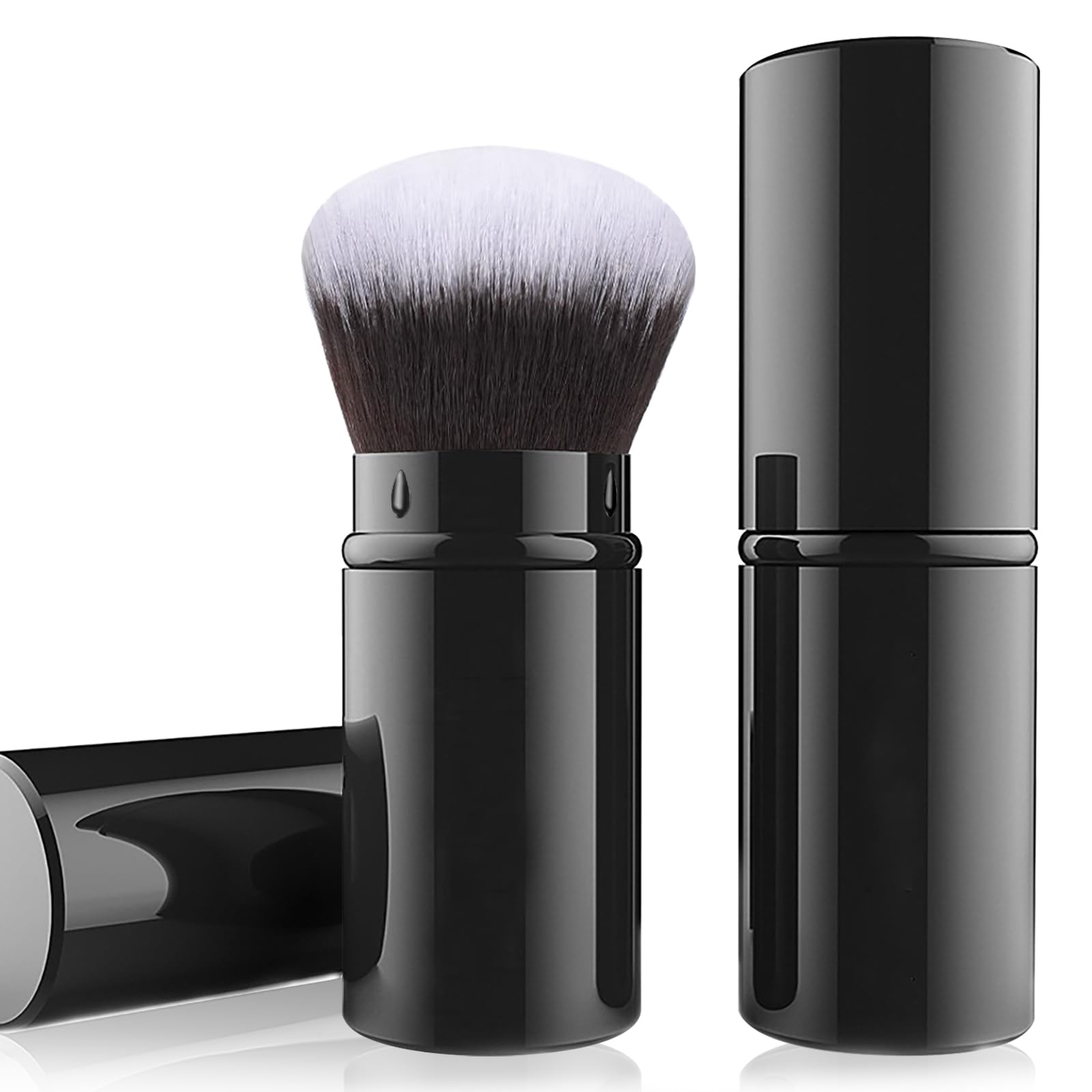 Falliny Retractable Kabuki Makeup Brush - Travel-Friendly Face Blush & Powder Brush with Cover for Blush, Bronzer, Buffing & Flawless Finish | Perfect for On-The-Go Touchups & Professional Makeup Application