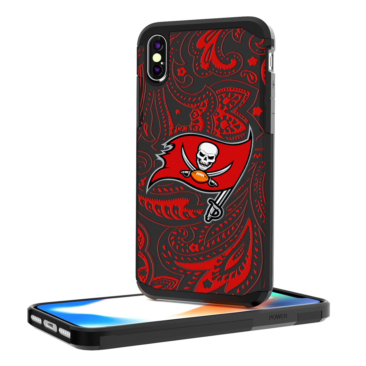 Tampa Bay Buccaneers iPhone Case - Shockproof Rugged Paisley Design for iPhone 14/13/12/11 Pro Max - Perfect for Game Day & Outdoor Adventures