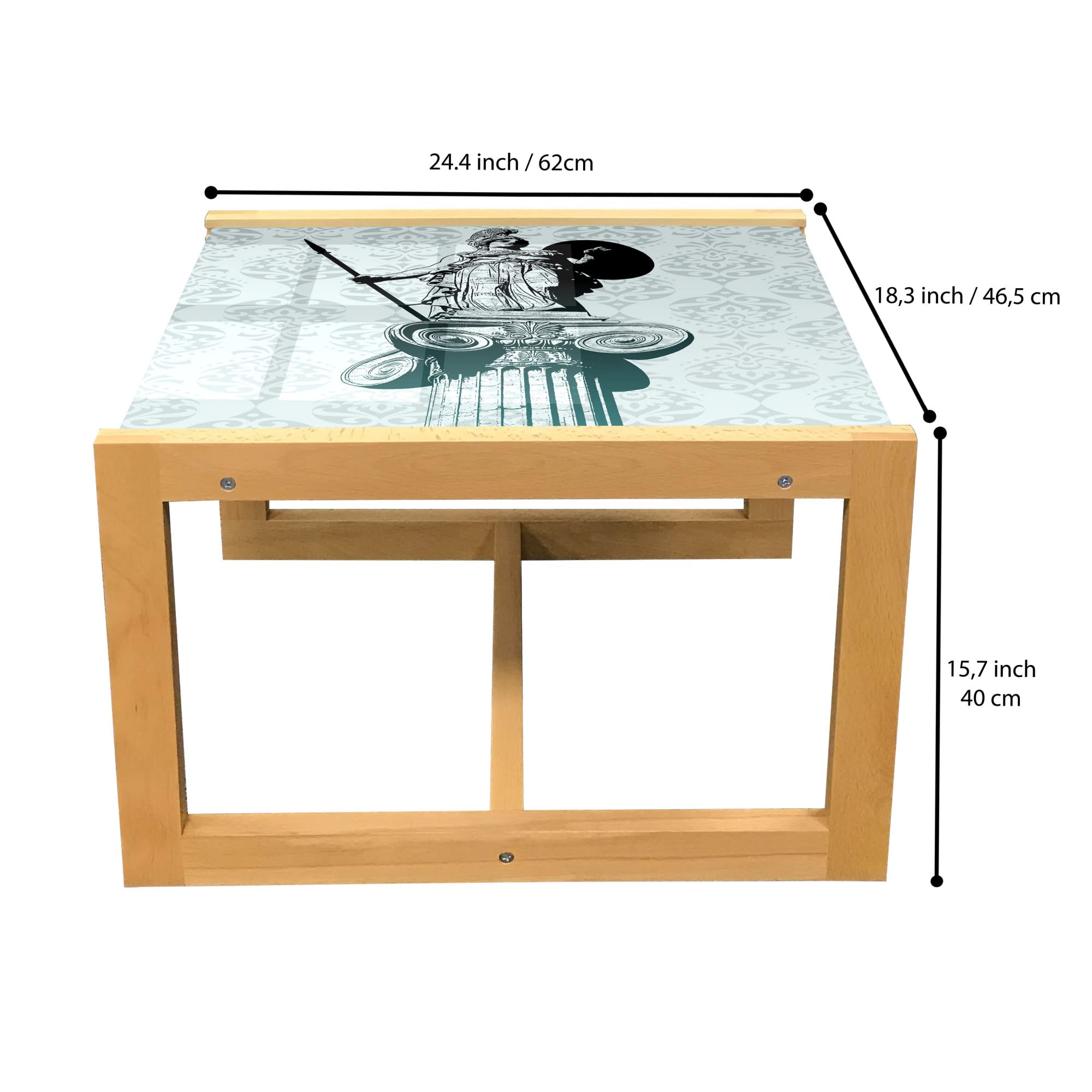 Ambesonne Retro Coffee Table - Wooden Frame, Acrylic Glass Top for Office & Dorm Decor