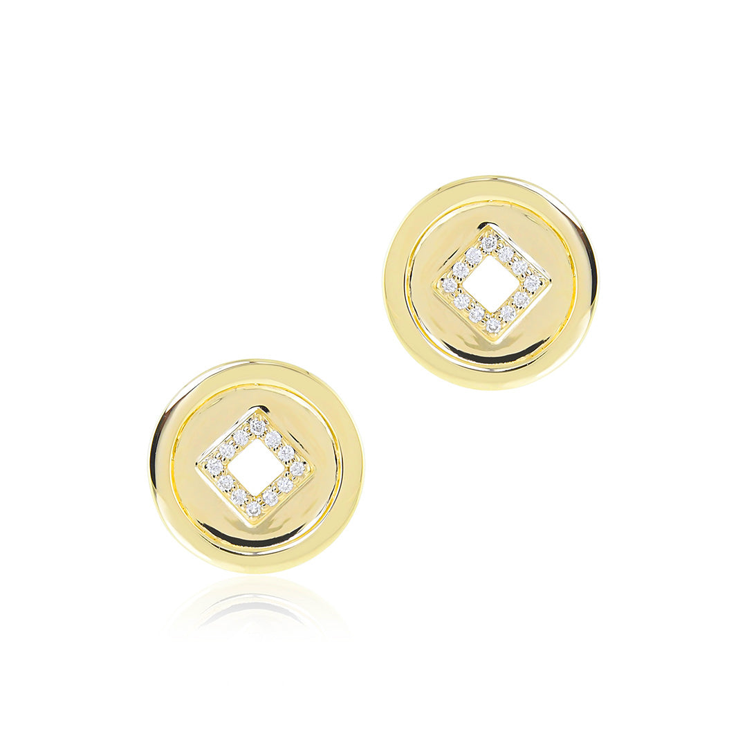Lucky Coin & Diamond Stud Earrings for Women - 14K Gold Plated Fashion Jewelry - Perfect for Parties, Weddings & Everyday Wear