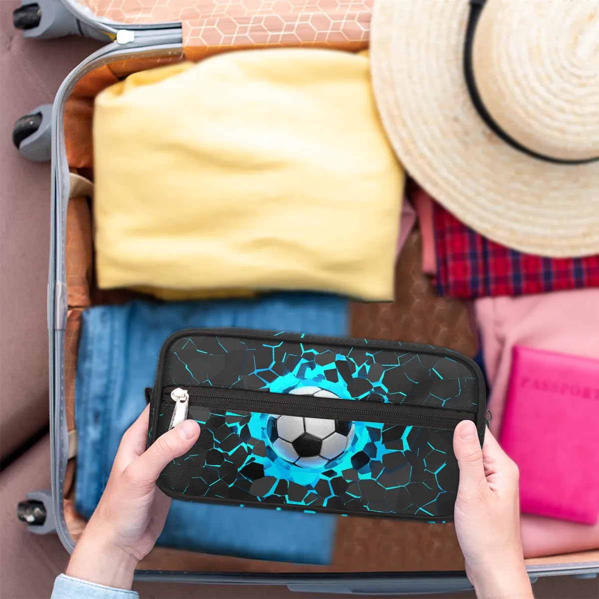 3D Light Wall Football Shaving Kit Travel Bag for Men - 10.5 x 4.3 x 5.3 Inch Waterproof Toiletry & Cosmetic Organizer for Women & Men - Perfect for Gym, Camping, Business Trips & Air Travel