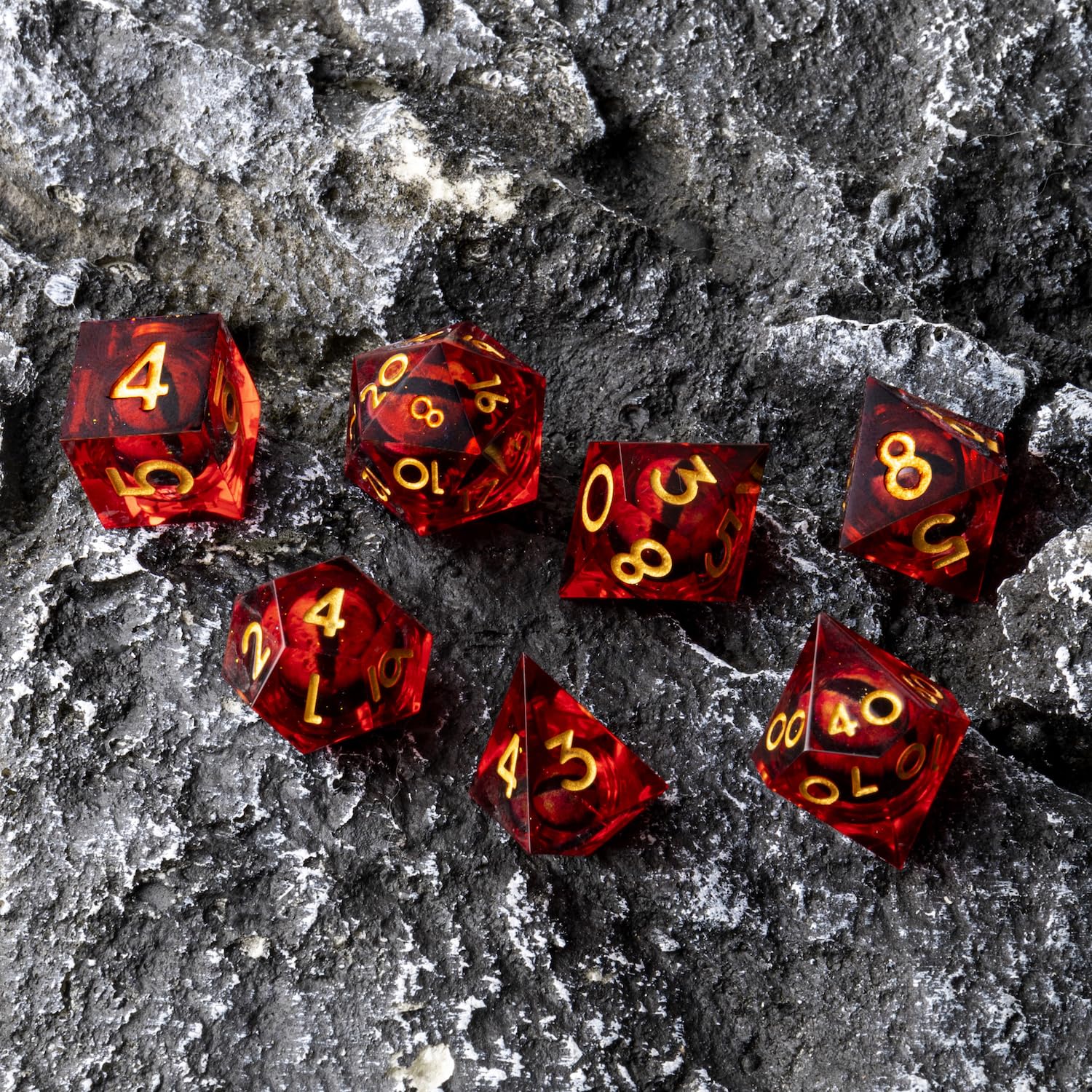 YEMEKO Beholder's Eye DND Dice Set - Dragon Eye Liquid Core Sharp Edge Handmade Polyhedral Dice for Dungeons & Dragons, TTRPG, RPG Roleplaying Games (Red Dragon Eye) - Perfect for D&D Campaigns, Tabletop Gaming & Collectors