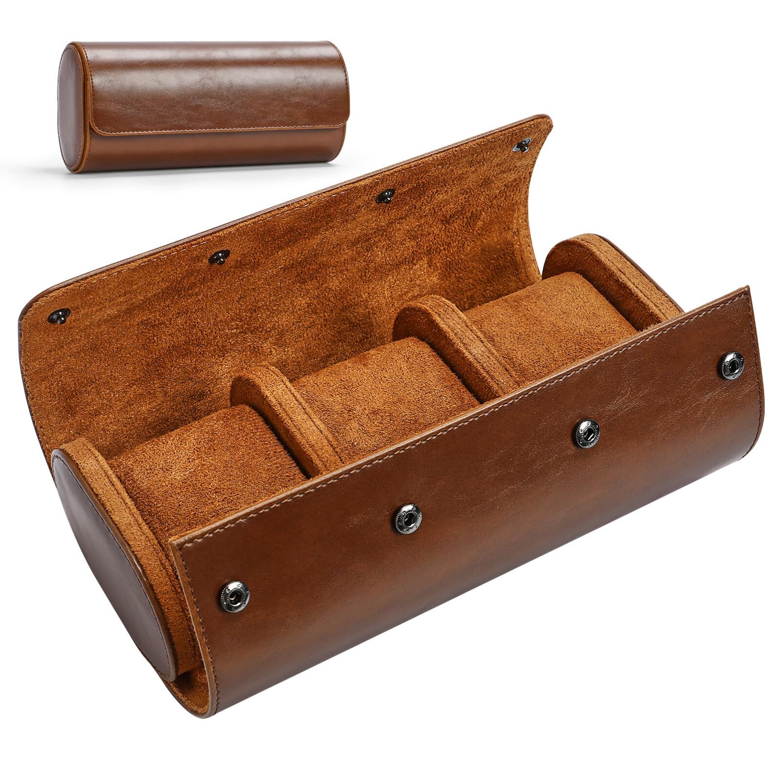 Premium Balacoo Leather Watch Roll Travel Case for Men - 3 Slot Luxury Watch Box Organizer | Perfect for Business Trips, Vacations & Watch Collection Storage