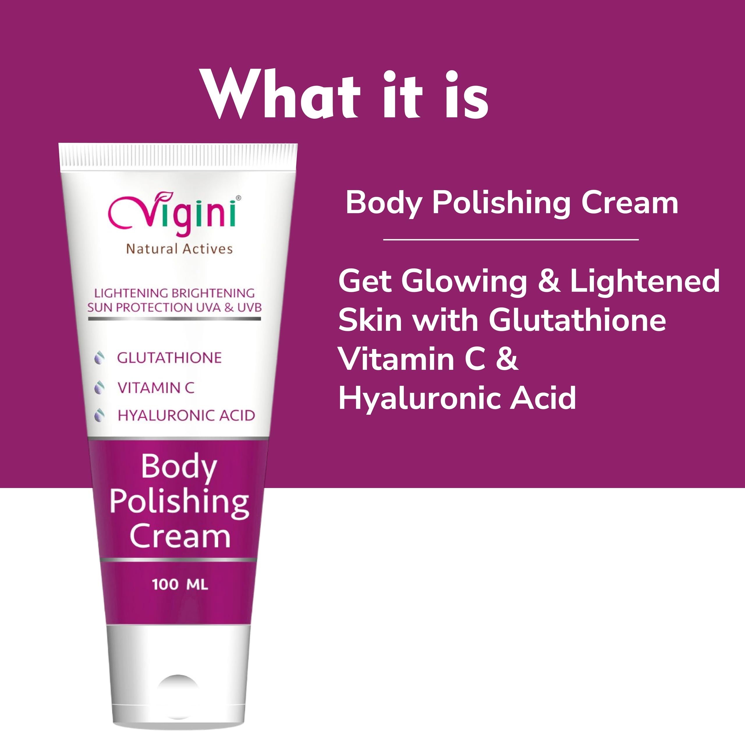 Vigini Brightening & Glowing Body Cream with Kojic Acid & Vitamin C - Dark Spot Corrector for Pigmentation, Uneven Skin Tone & Underarm Brightening - Tan Removal Moisturizer for Men & Women (100ml) - Perfect for Daily Skincare Routine & Post-Sun Care