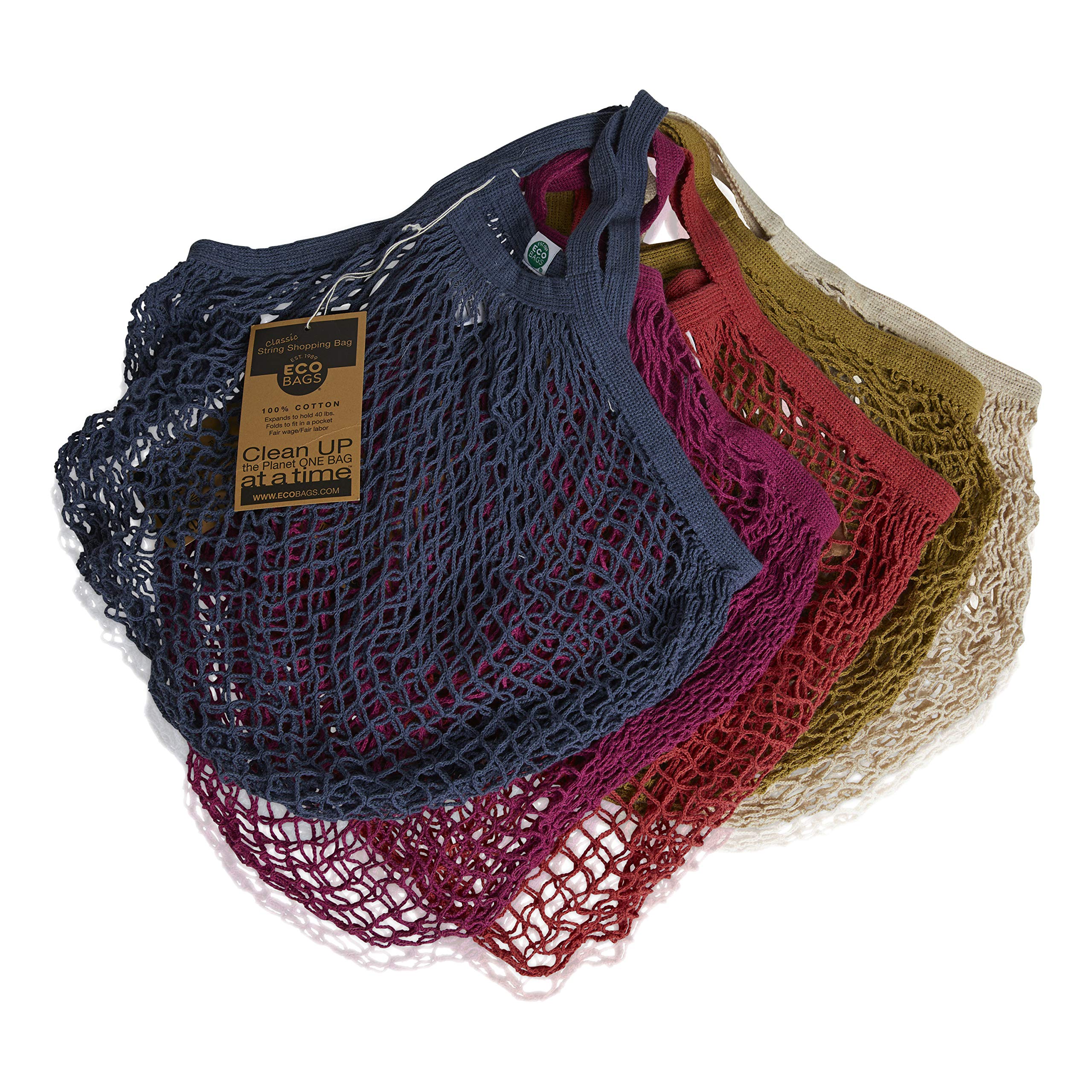 ECOBAGS® Earthtones Set of 5 Reusable Mesh String Bags for Groceries, Fruits & Vegetables - Eco-Friendly Shopping & Produce Storage Bags