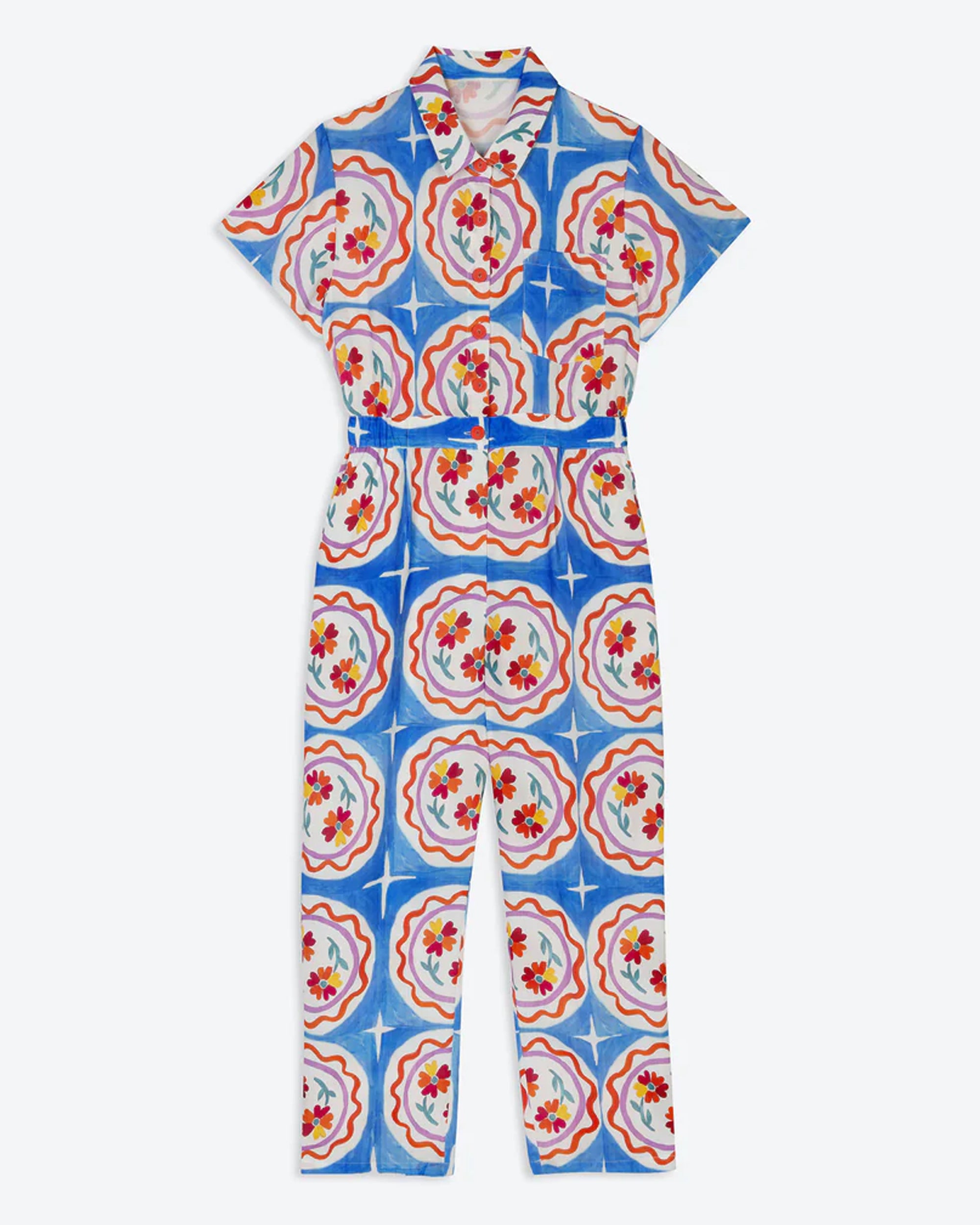 Lowie Women's Lyocell Plate Print Boilersuit Jumpsuit - Eco-Friendly Comfort Wear for Casual Outings & Lounge Relaxation