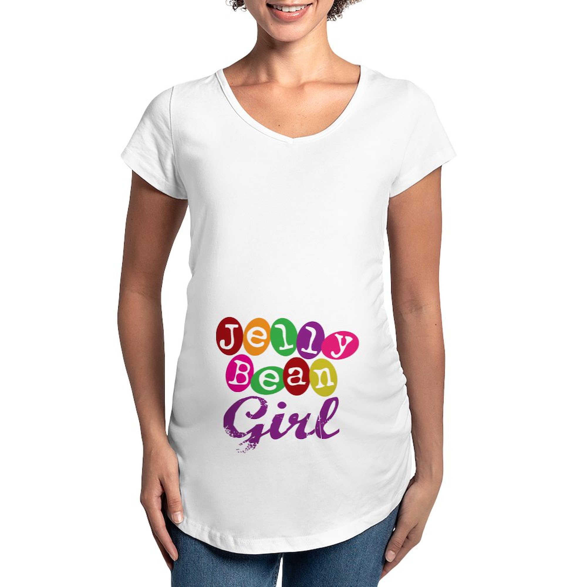 Jelly Bean Girl Maternity T-Shirt for Women - Soft Ruched Side Pregnancy Tee for Expecting Moms | Perfect for Baby Showers, Maternity Photos & Everyday Comfort