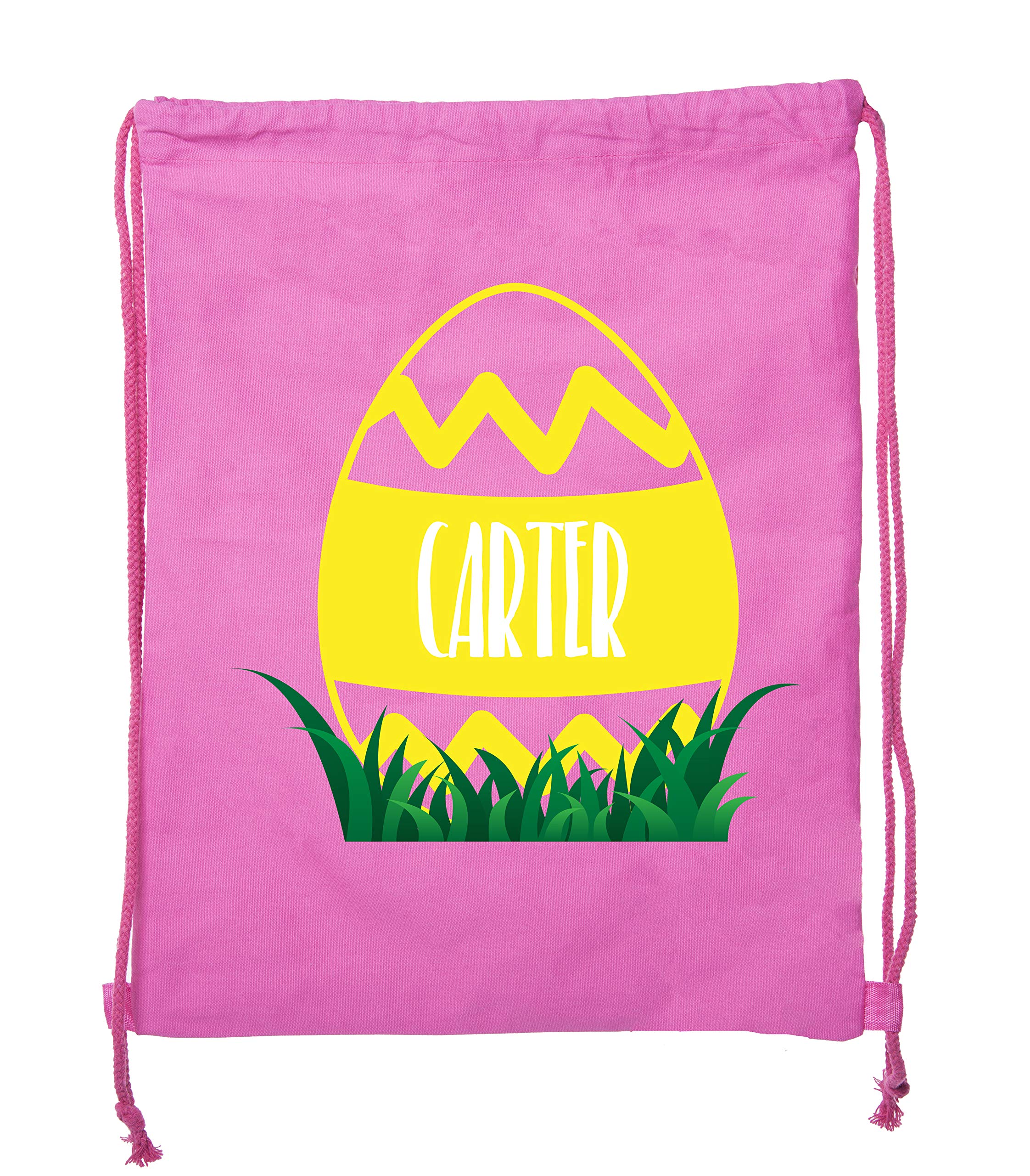 Custom Easter Basket Bags - Personalized Cotton Drawstring Backpacks with Zig Zag Egg Design for Kids Easter Egg Hunt, Party Favors & Spring Gift Giving