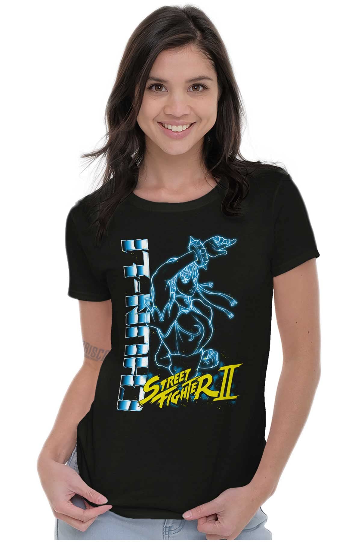 Brisco Brands Street Fighter 90s Gamer Chun-Li Women's Graphic Tee - Retro Video Game T-Shirt for Casual Wear & Cosplay