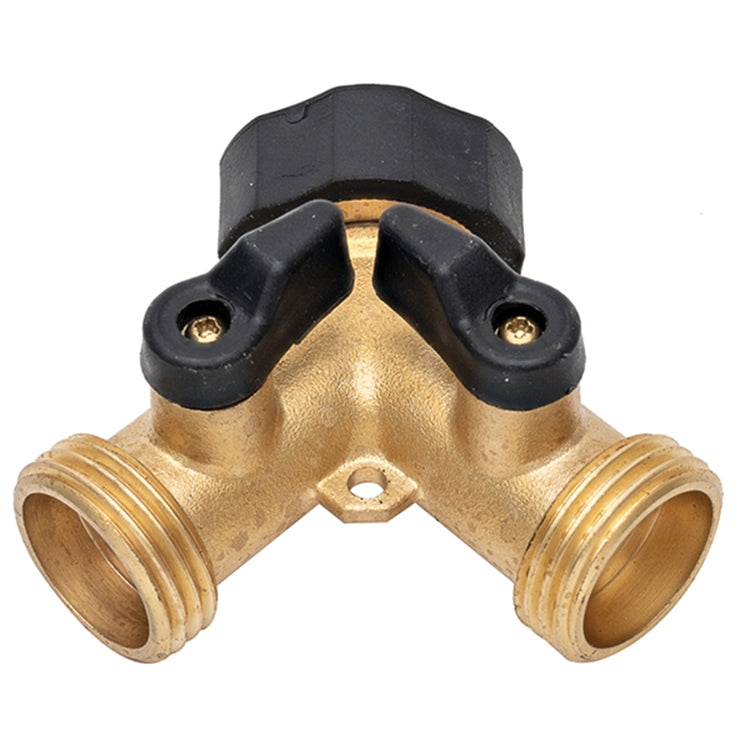 Gilmore G07Y77BV Deluxe Brass Garden Hose Splitter Connector with Double Shut Off Valve - Heavy Duty Y Splitter for Outdoor Watering, Sprinkler Systems & Multiple Hose Connections