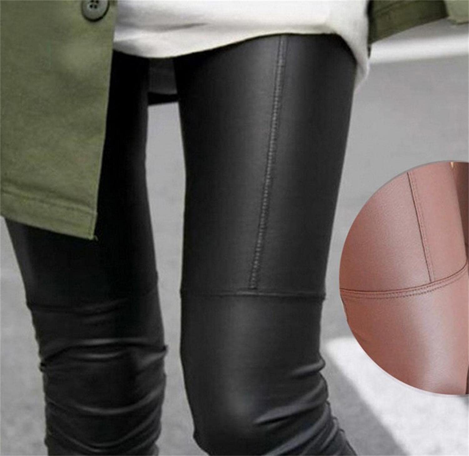 BERMEL Women's Faux Leather Leggings - PU Elastic High Waist Shaping Pants, Tummy Control Push Up Butt Lifting Leggings, Stretchy Black Tights for Workout, Yoga, Party & Night Out
