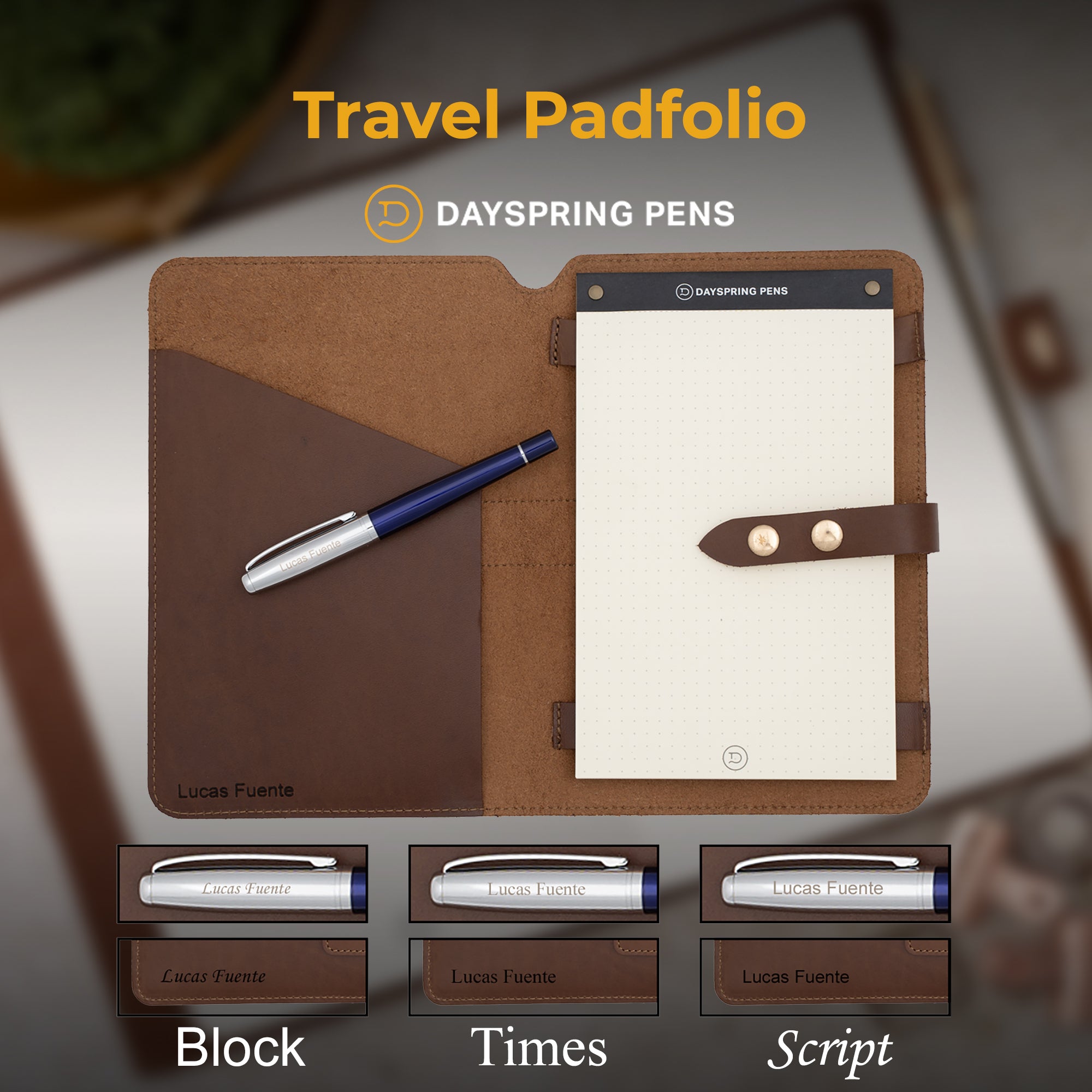 Premium Travel Size Leather Padfolio Set - Natural Brown - Perfect for Business Meetings, Office & Professional Use
