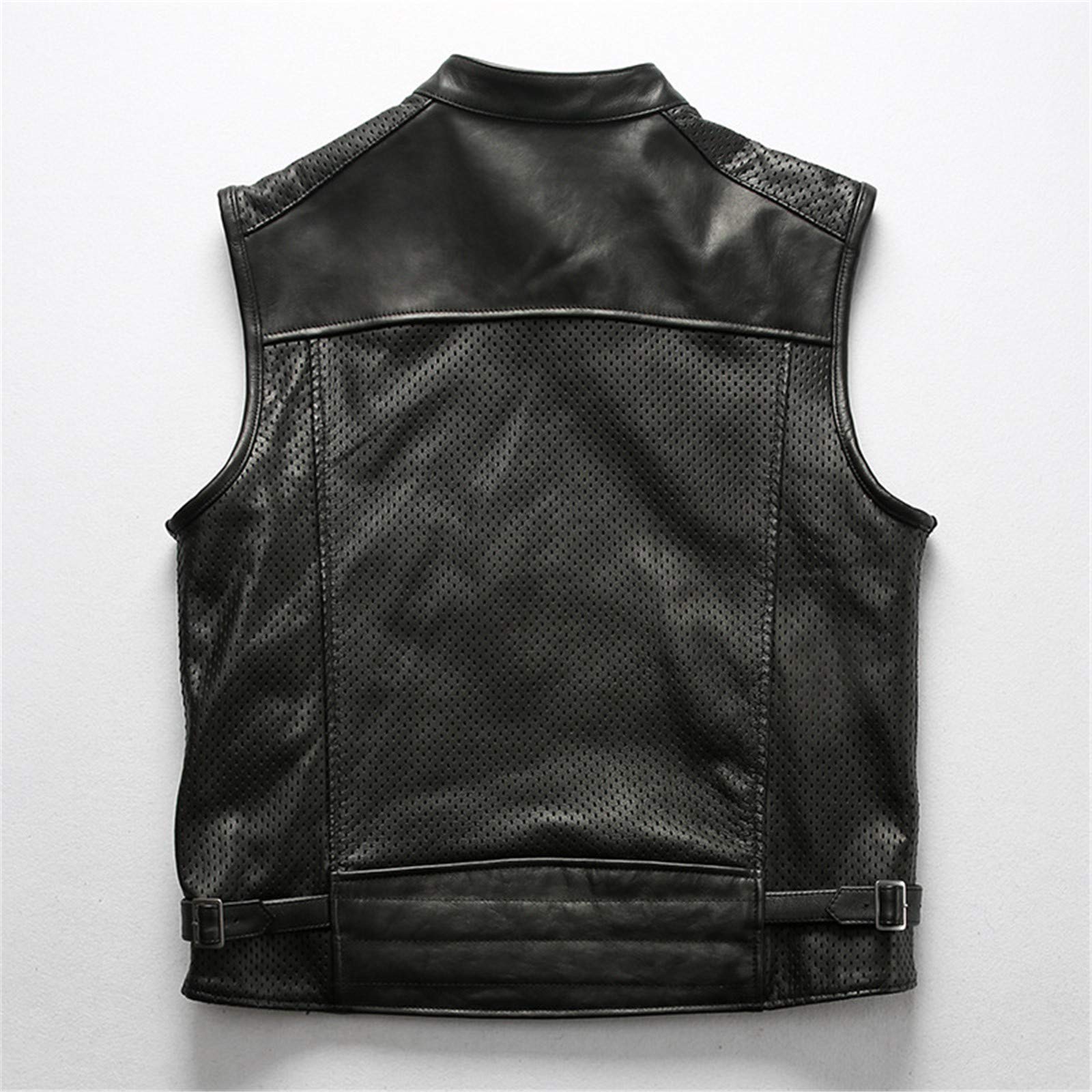 Men's Motorcycle Club Vest - Breathable Mesh & Cowhide Leather Sleeveless Jacket with Perforated Design & Zipper Closure - Ideal for Biker Rides, Club Events & Outdoor Adventures