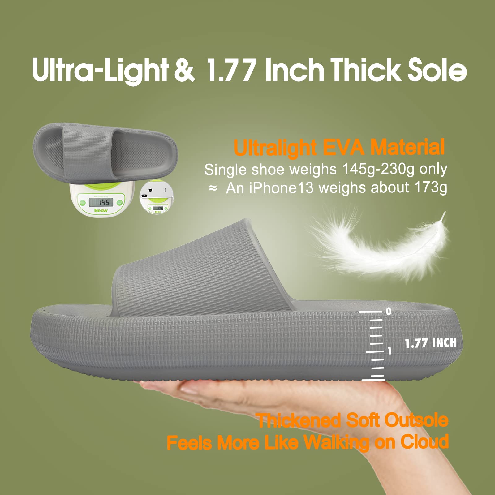 EQUICK Cloud Slides Pillow Slippers for Women & Men - Ultra Soft Bathroom Sandals with Cushioned Thick Sole | Shower Slippers for Indoor & Outdoor Use | Perfect for Home, Spa, Beach and Poolside Relaxation
